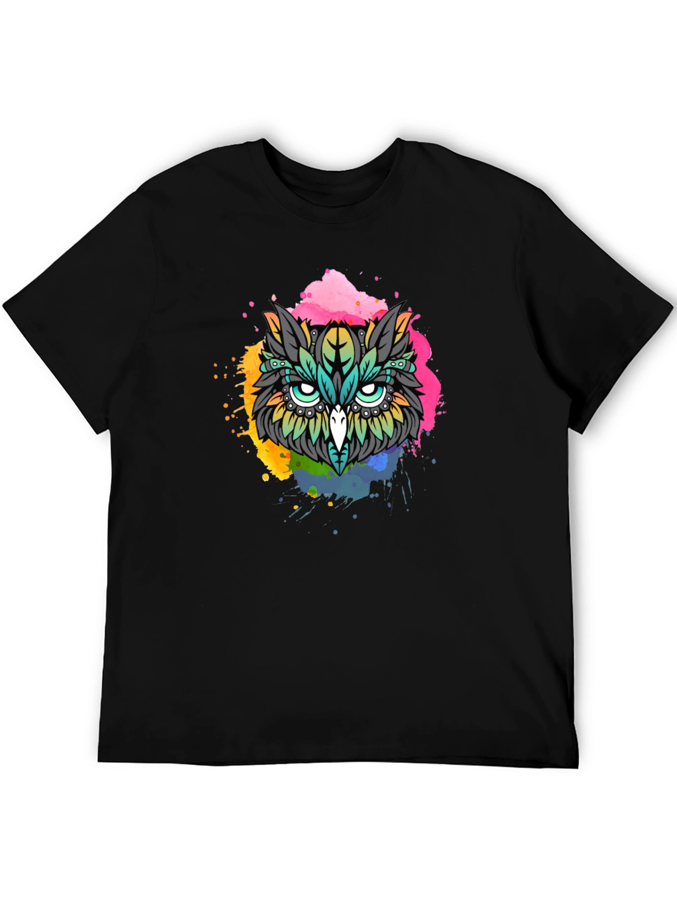 Vibrant Owl Graphic T-Shirt - Black