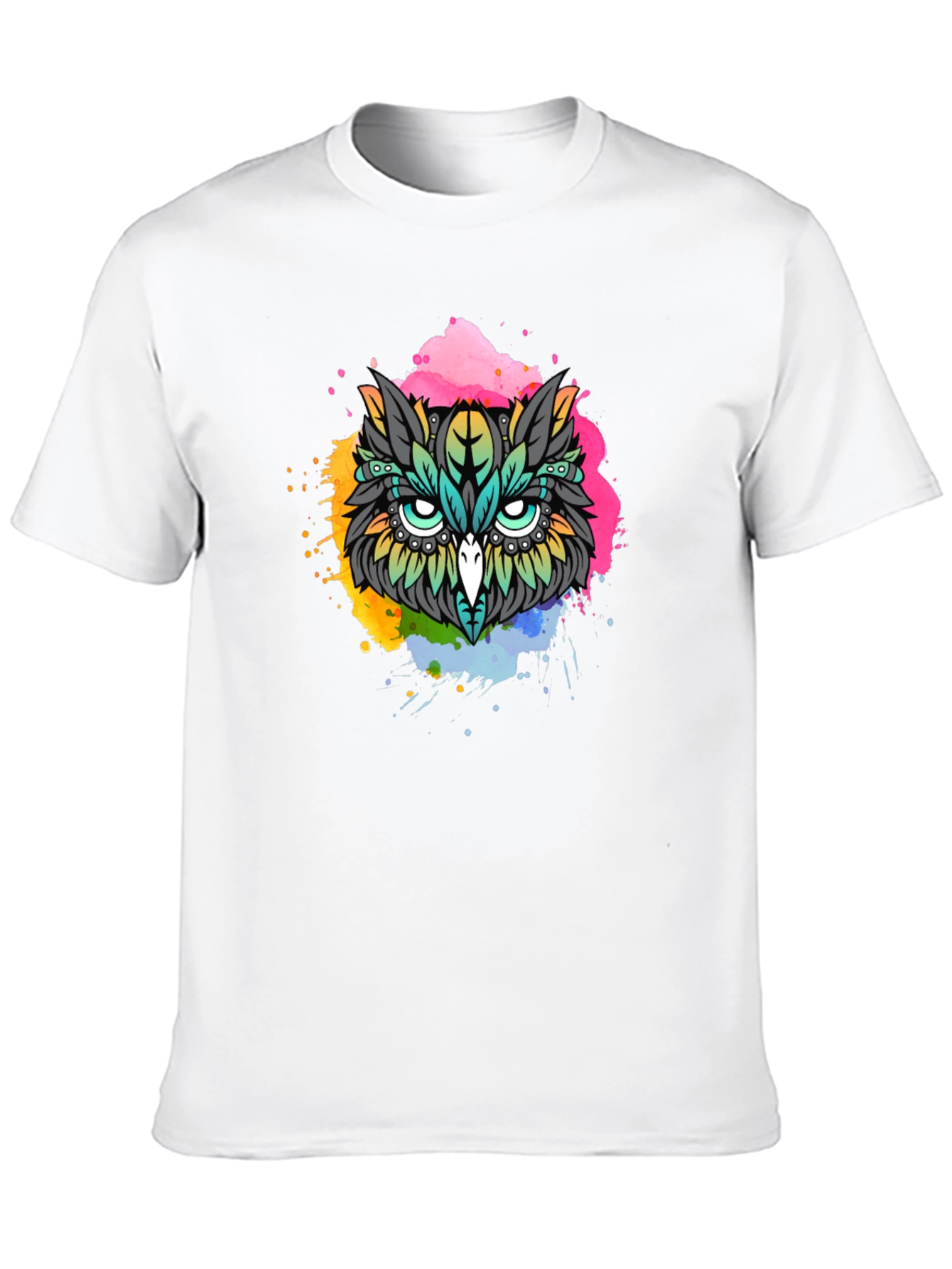 Vibrant Owl Graphic T-Shirt - Black