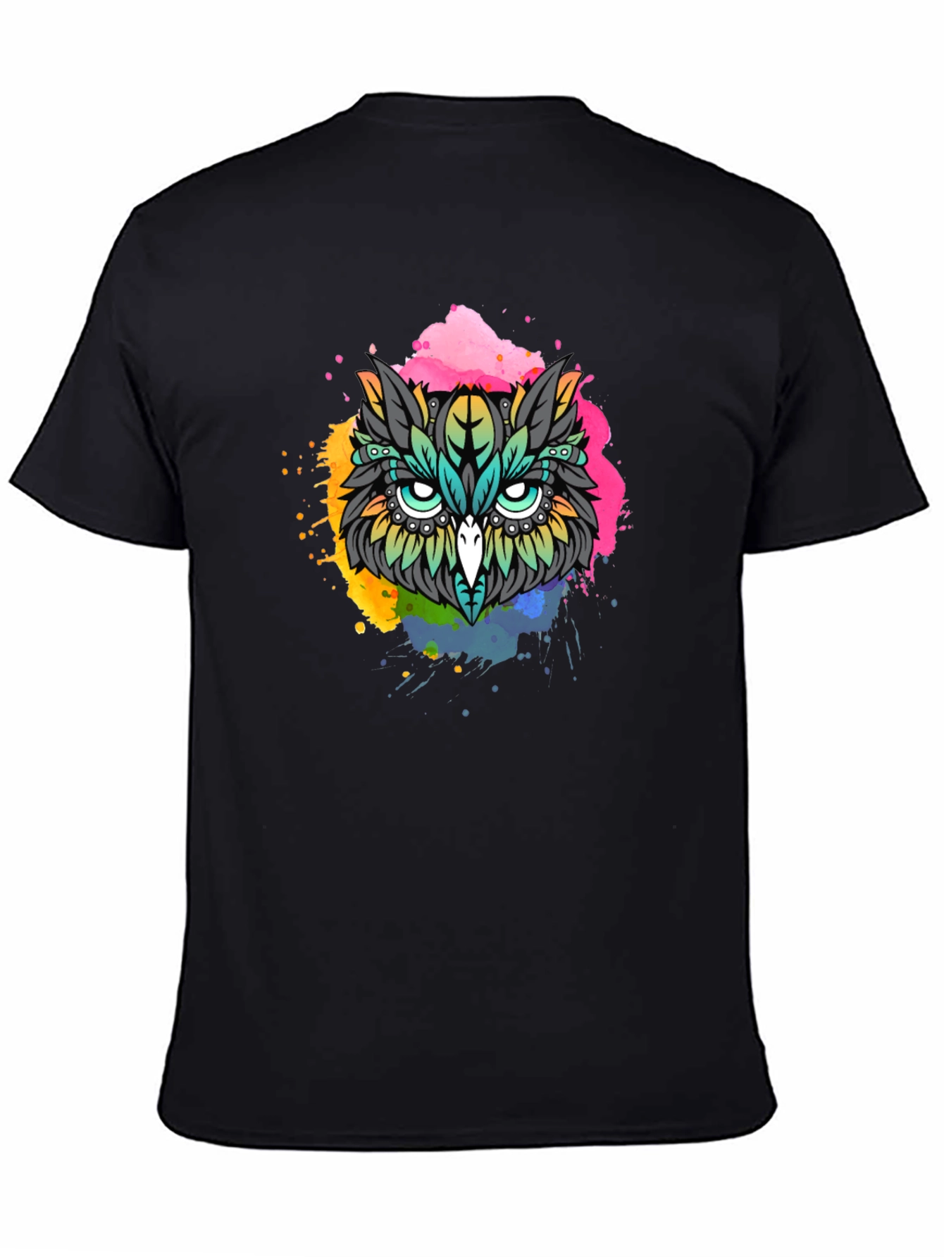 Vibrant Owl Graphic T-Shirt - Black