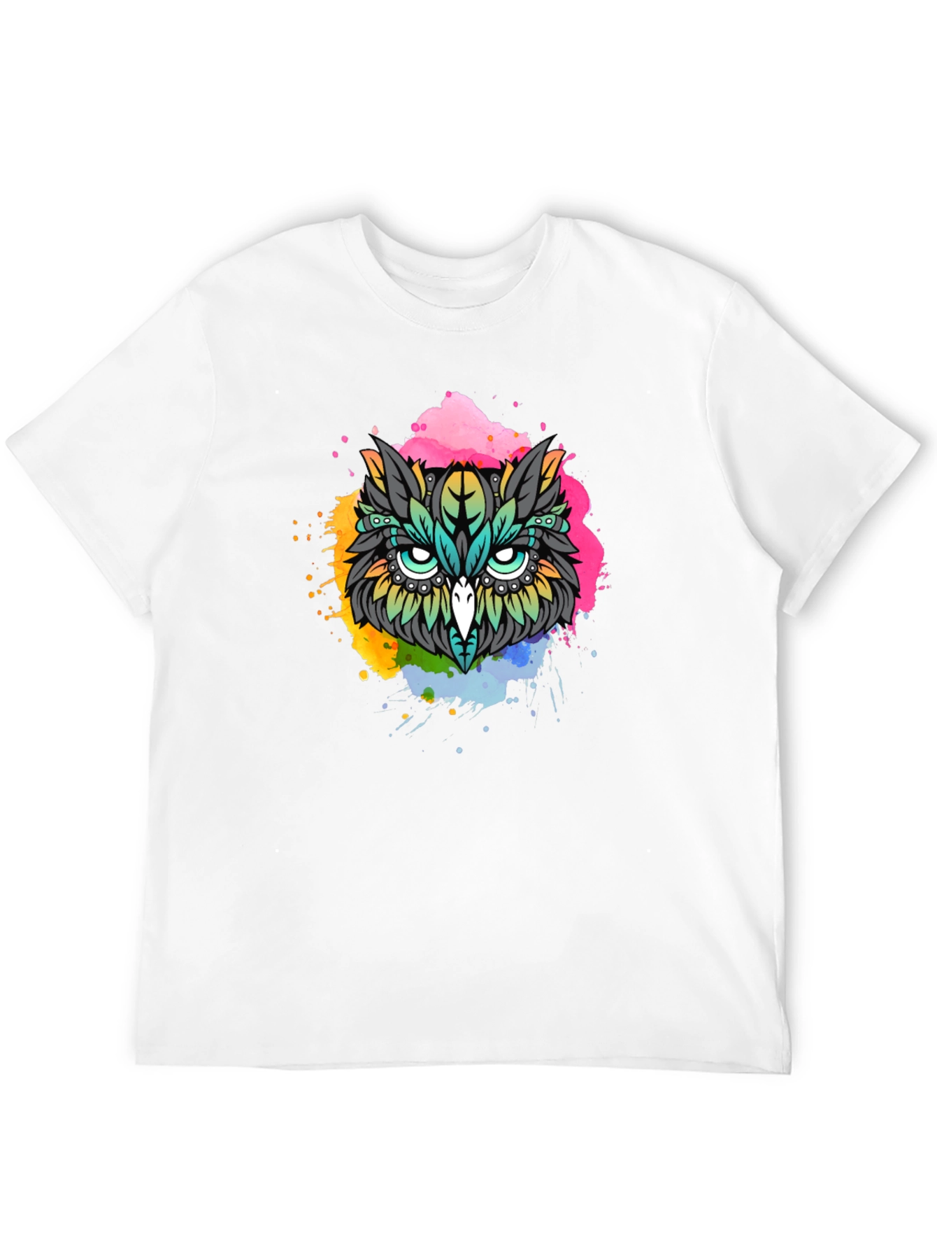 Vibrant Owl Graphic T-Shirt - Black