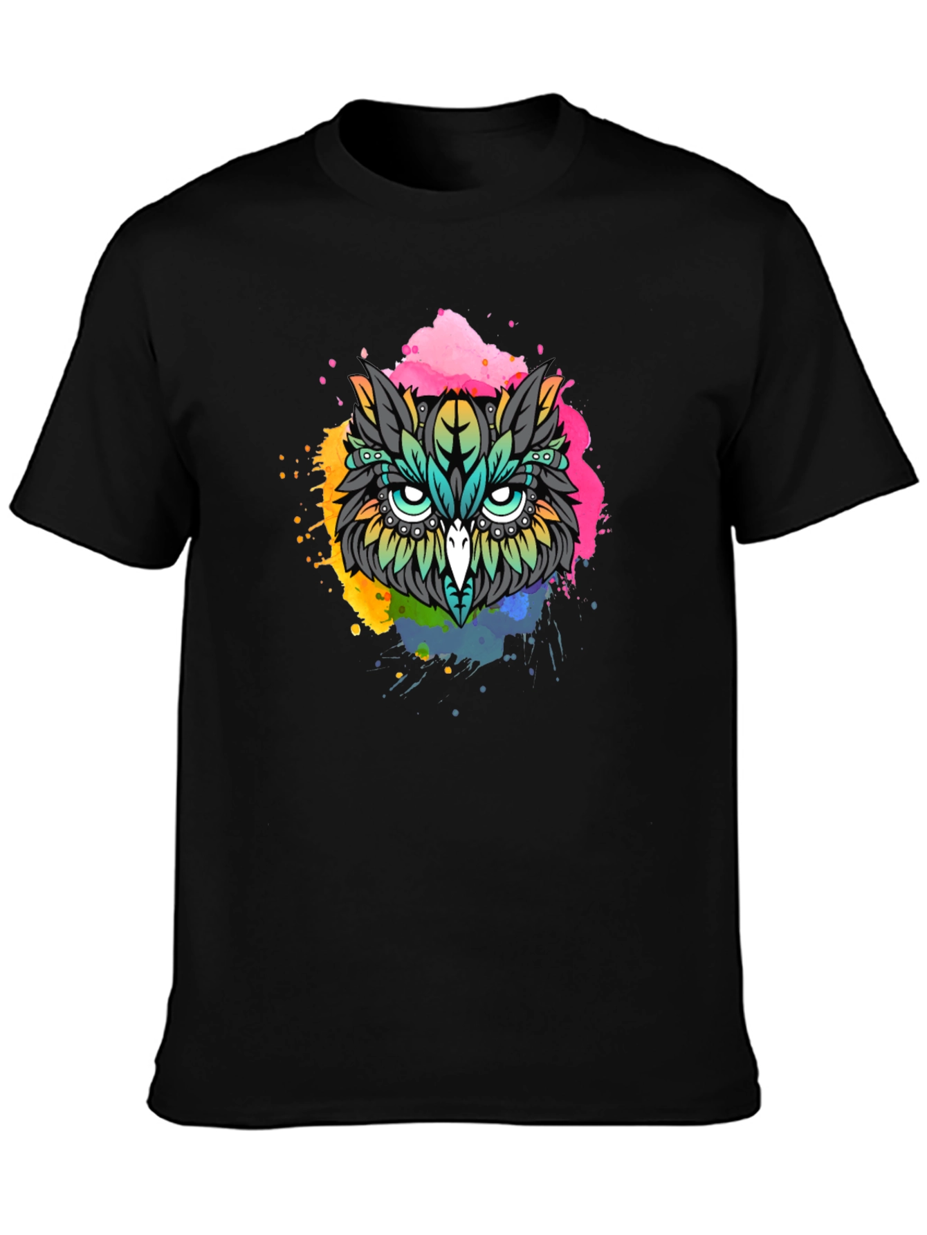 Vibrant Owl Graphic T-Shirt - Black