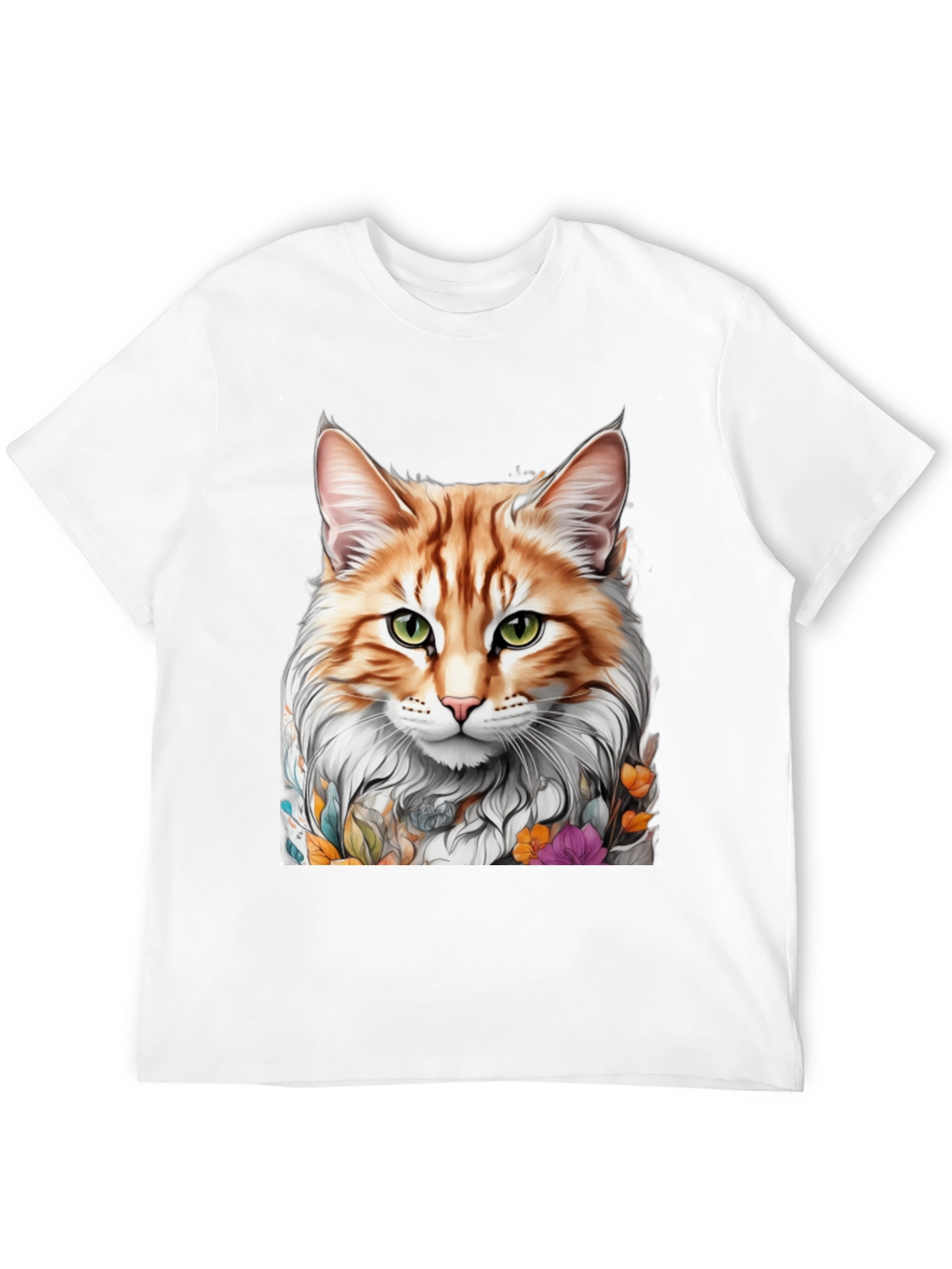 Cat Portrait T-Shirt - Whimsical Floral Feline