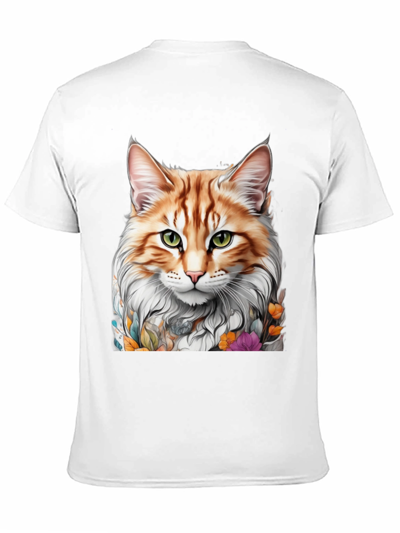 Cat Portrait T-Shirt - Whimsical Floral Feline