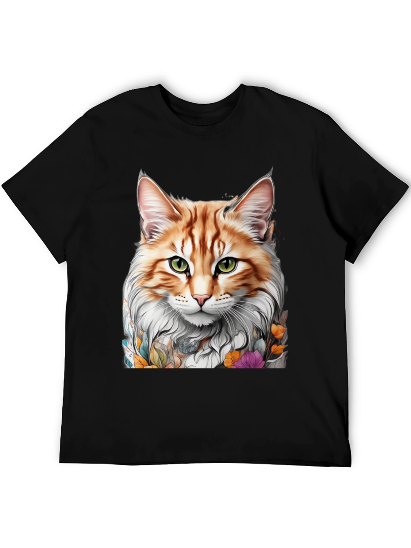 Cat Portrait T-Shirt - Whimsical Floral Feline