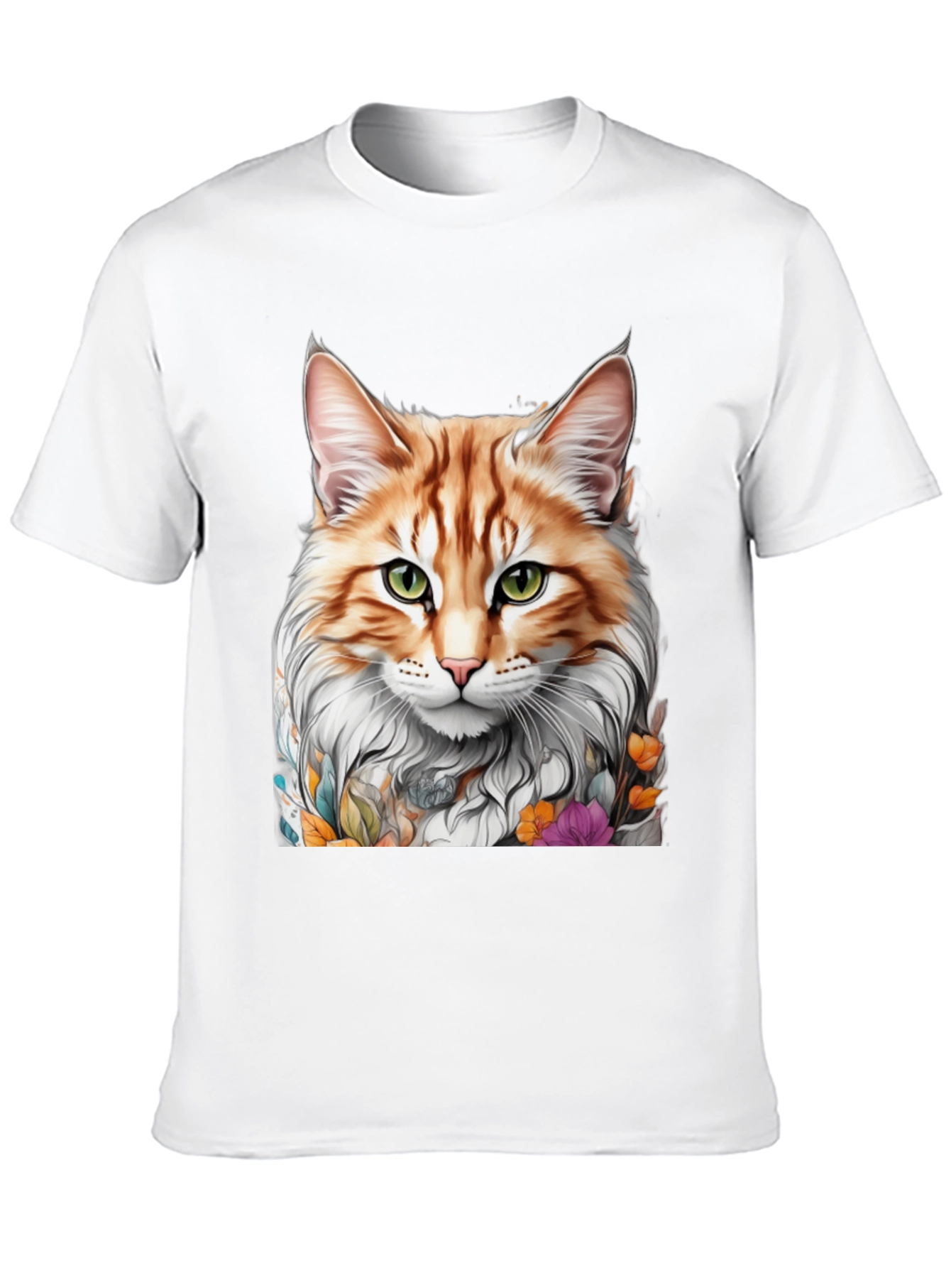 Cat Portrait T-Shirt - Whimsical Floral Feline