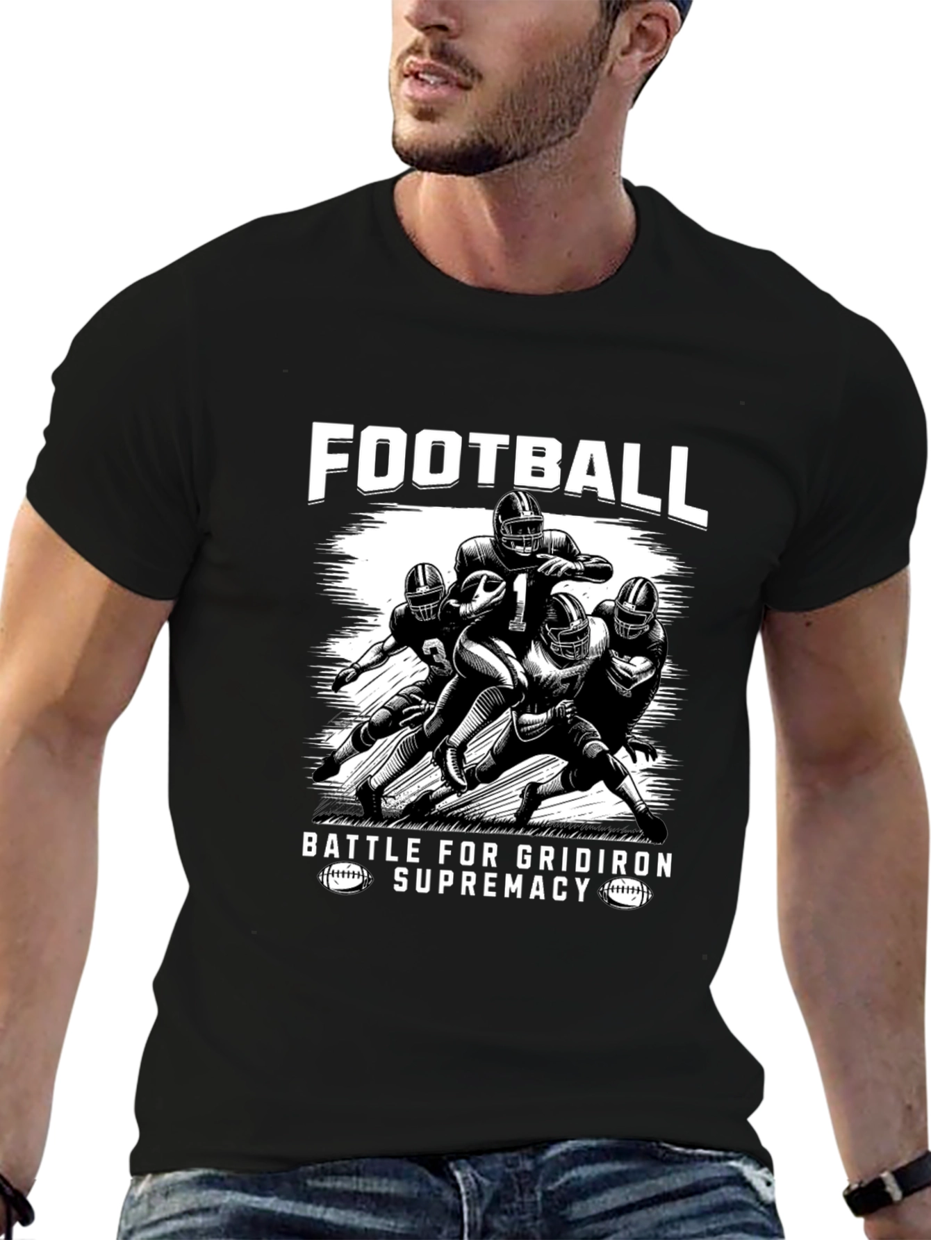 Football Battle Supremacy Black Graphic Tee