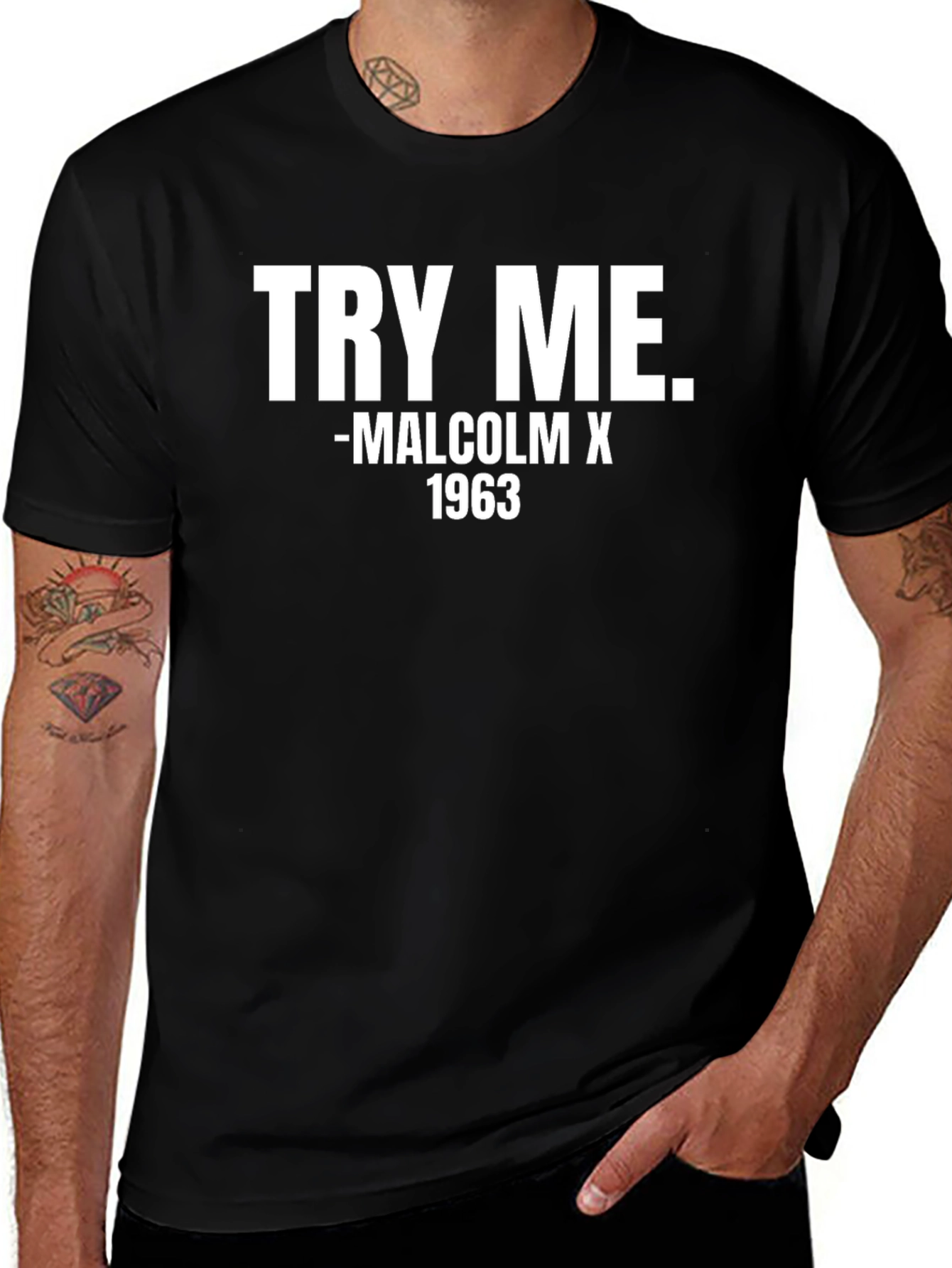 Try Me Malcolm X 1963 Black T-Shirt