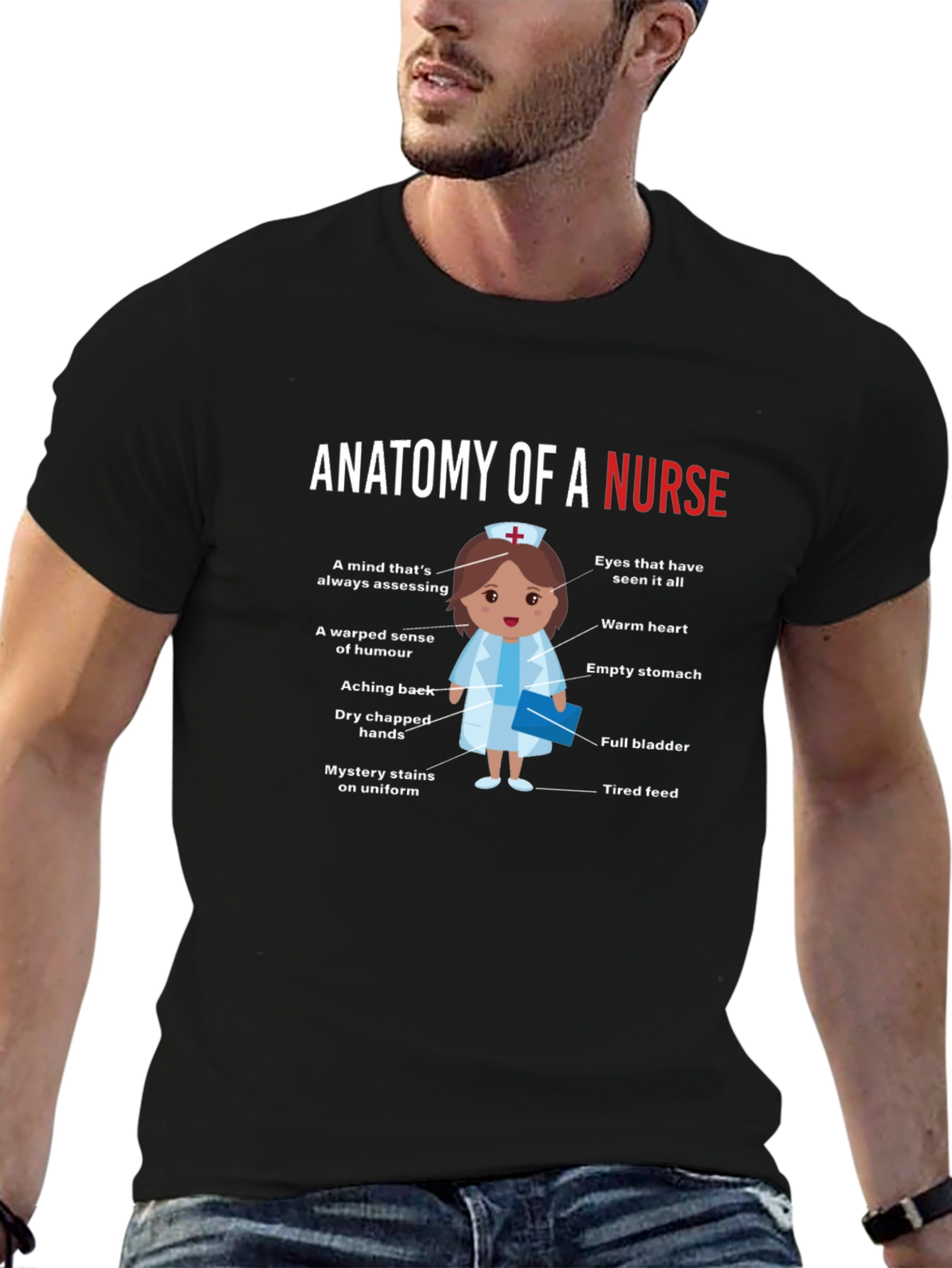 Anatomy of a Nurse Funny Graphic Tee