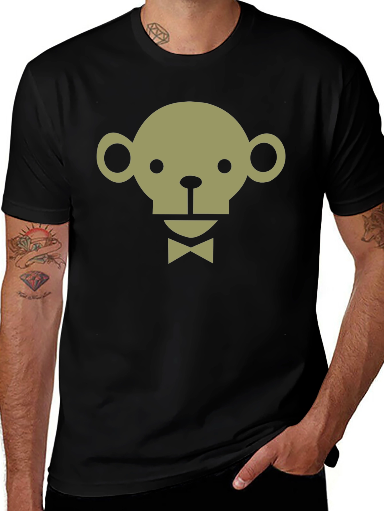 Monkey Face Bow Tie T-Shirt - Modern Geometric Design