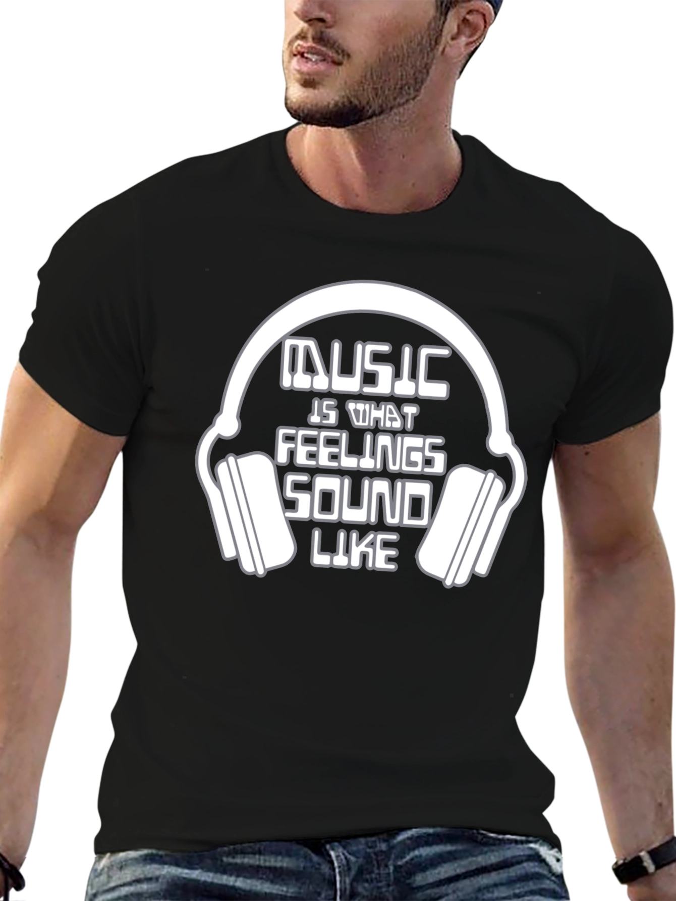 Music is What Feelings Sound Like Black T-Shirt