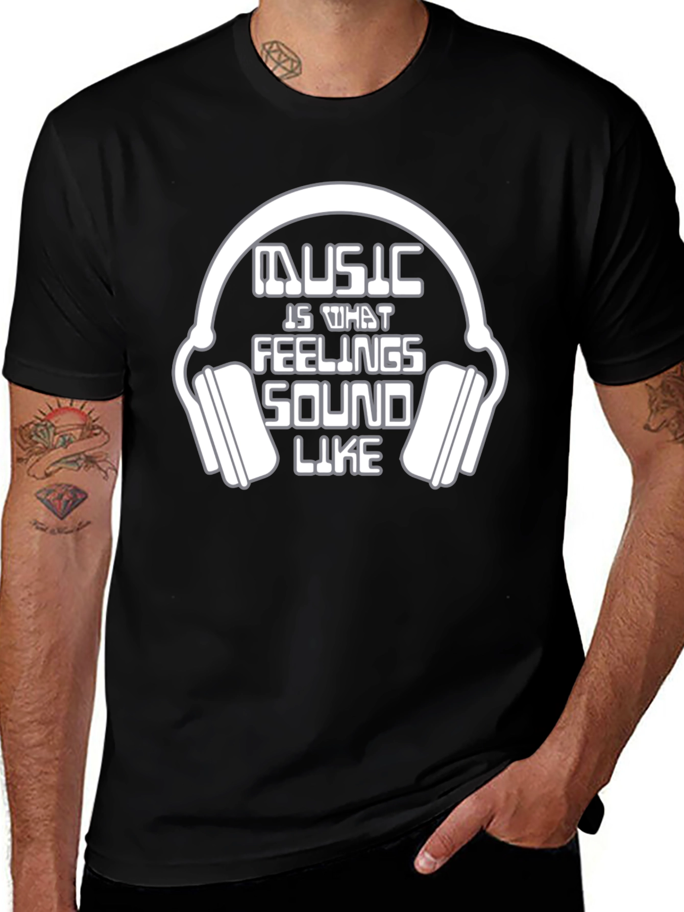 Music is What Feelings Sound Like Black T-Shirt