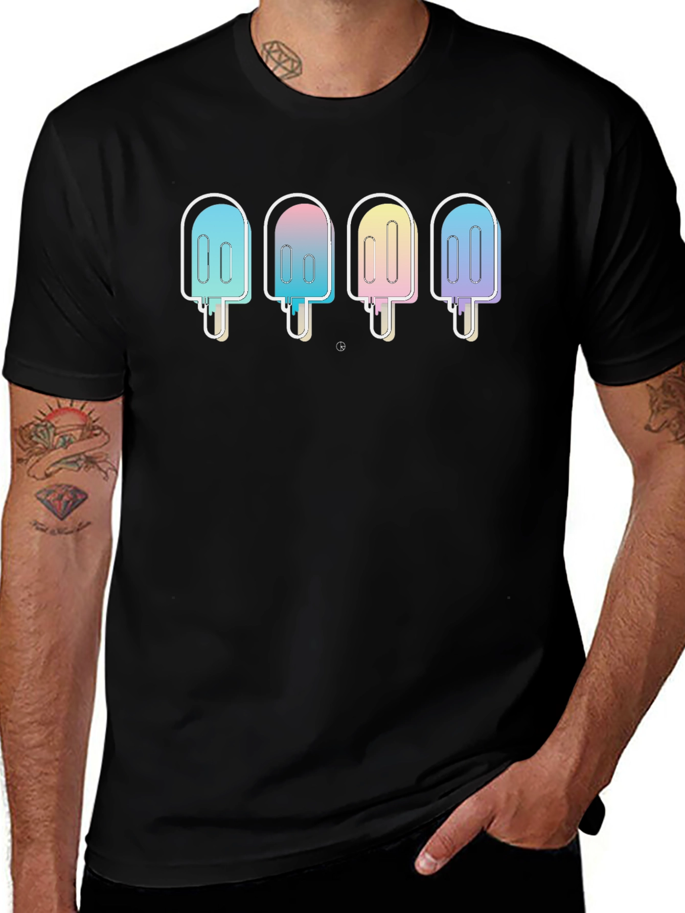 Cool Popsicle Graphic Tee - Black Cotton Blend T-Shirt