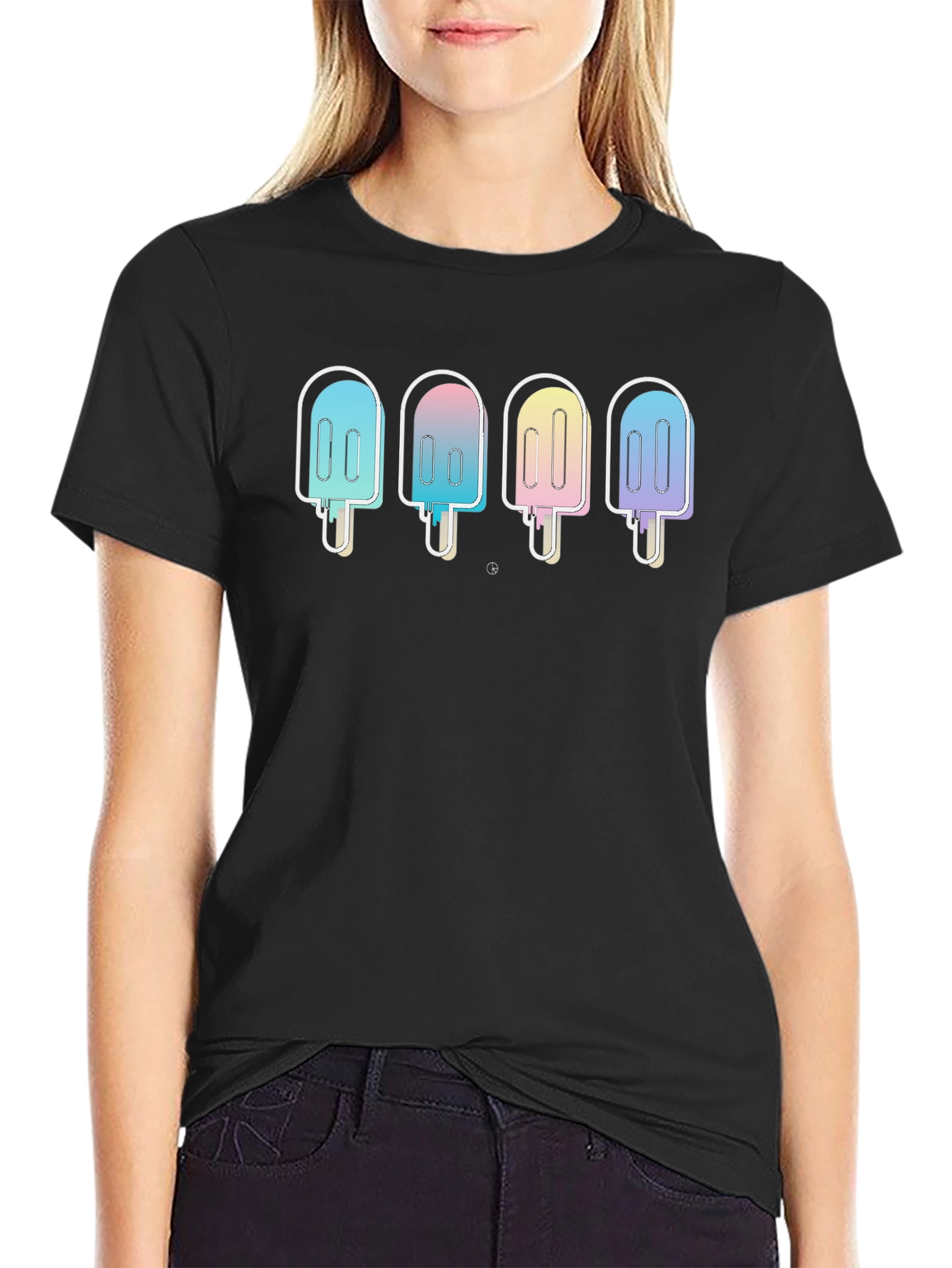 Cool Popsicle Graphic Tee - Black Cotton Blend T-Shirt