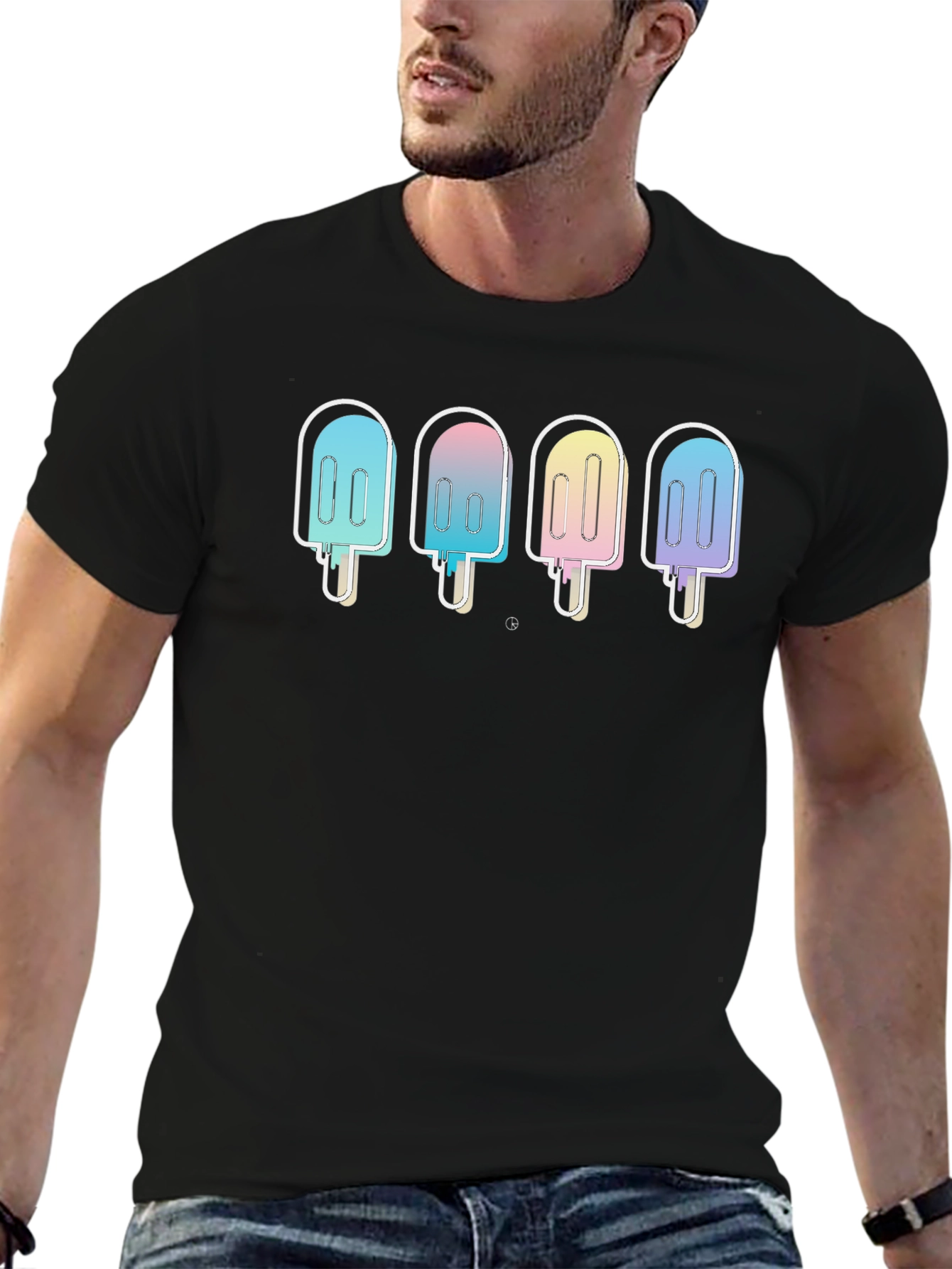 Cool Popsicle Graphic Tee - Black Cotton Blend T-Shirt