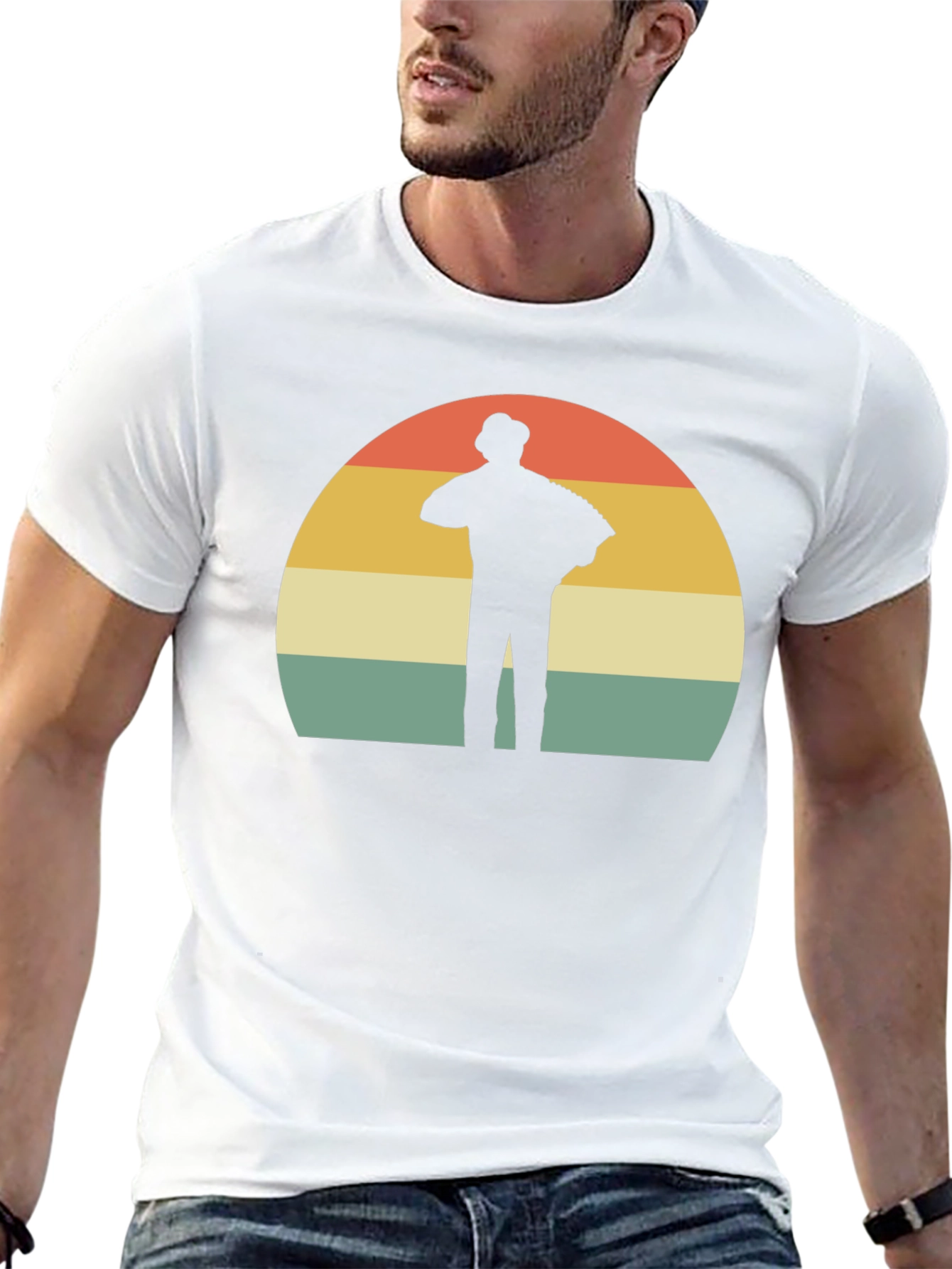 Retro Accordion Player T-Shirt - Black