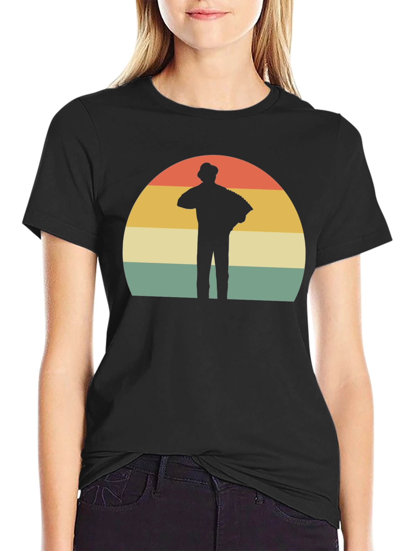 Retro Accordion Player T-Shirt - Black