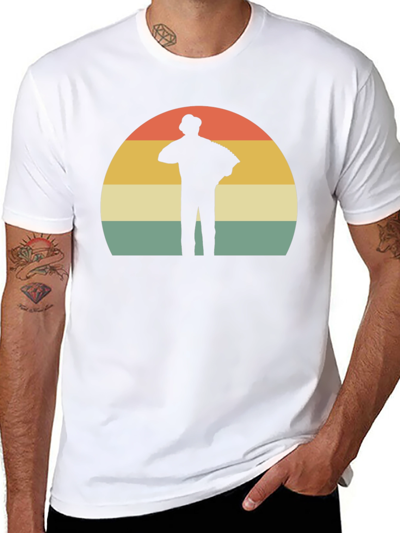 Retro Accordion Player T-Shirt - Black