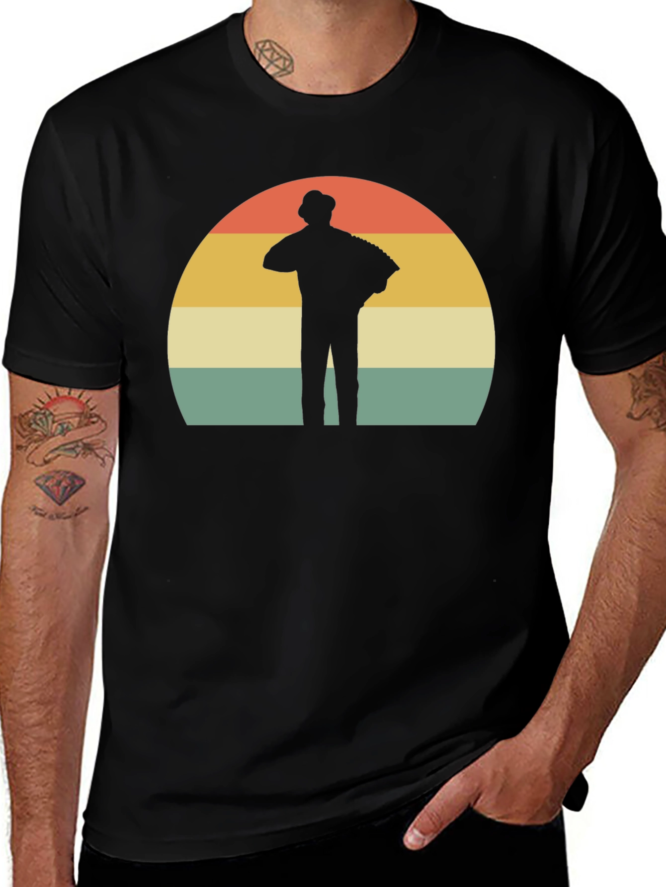 Retro Accordion Player T-Shirt - Black
