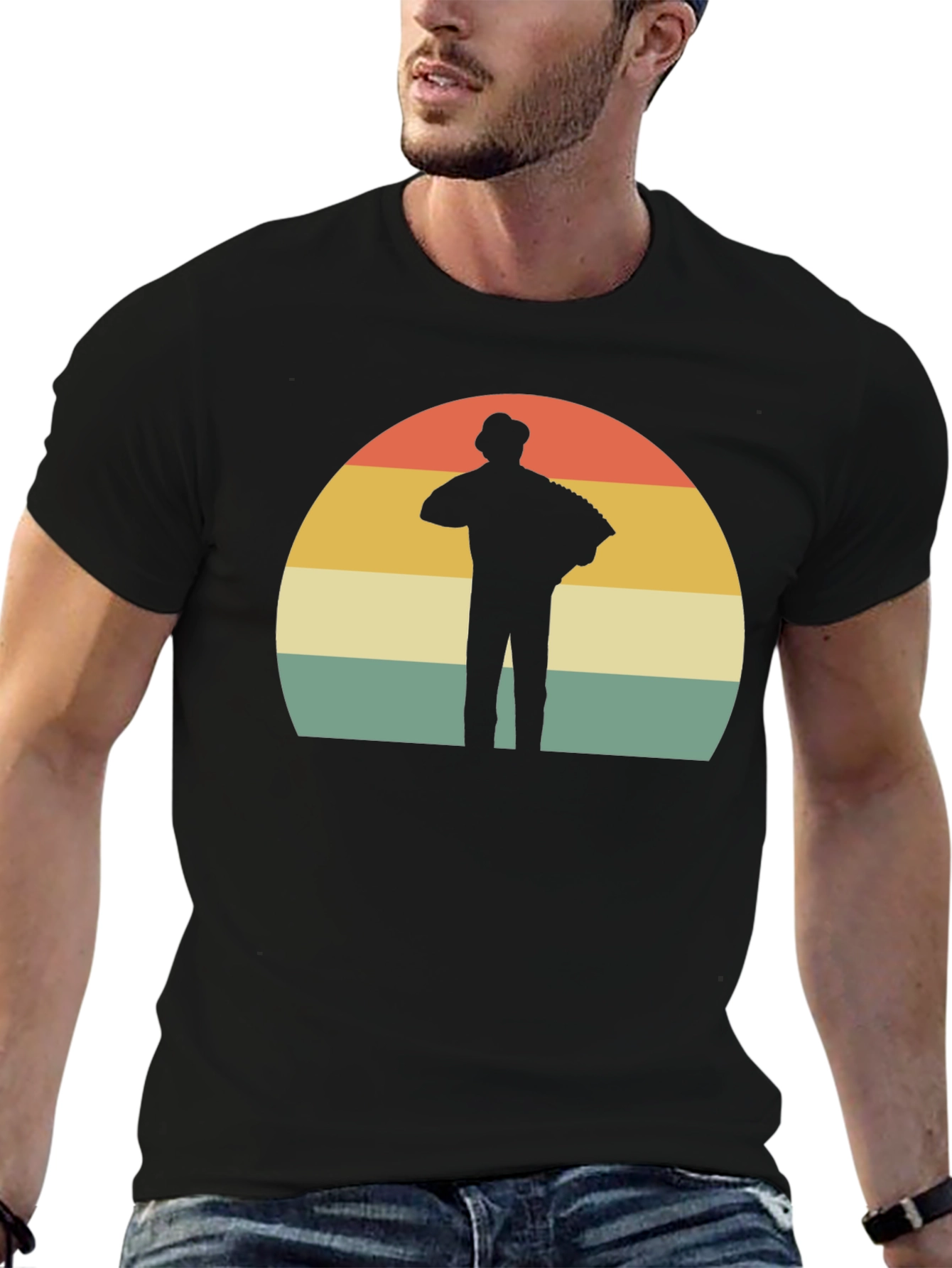 Retro Accordion Player T-Shirt - Black