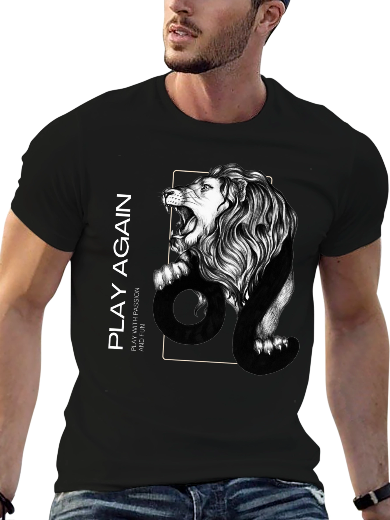 Lion Graphic Print Mens Black T-Shirt