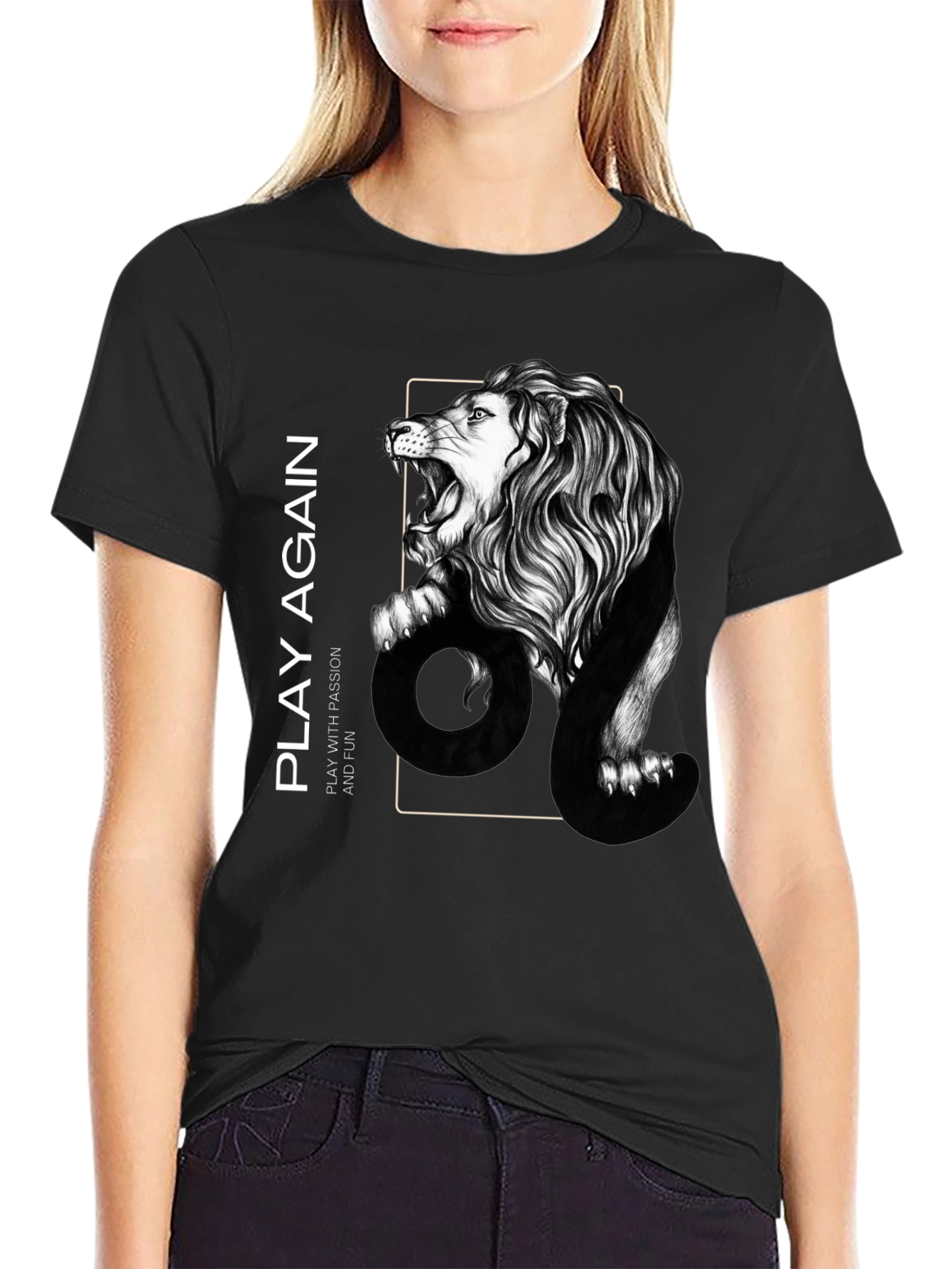 Lion Graphic Print Mens Black T-Shirt