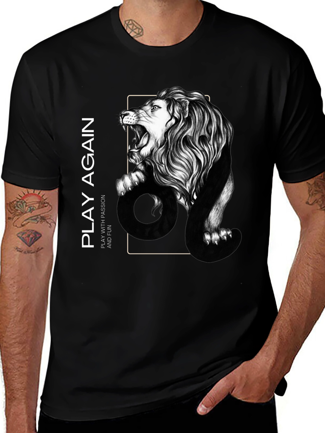 Lion Graphic Print Mens Black T-Shirt