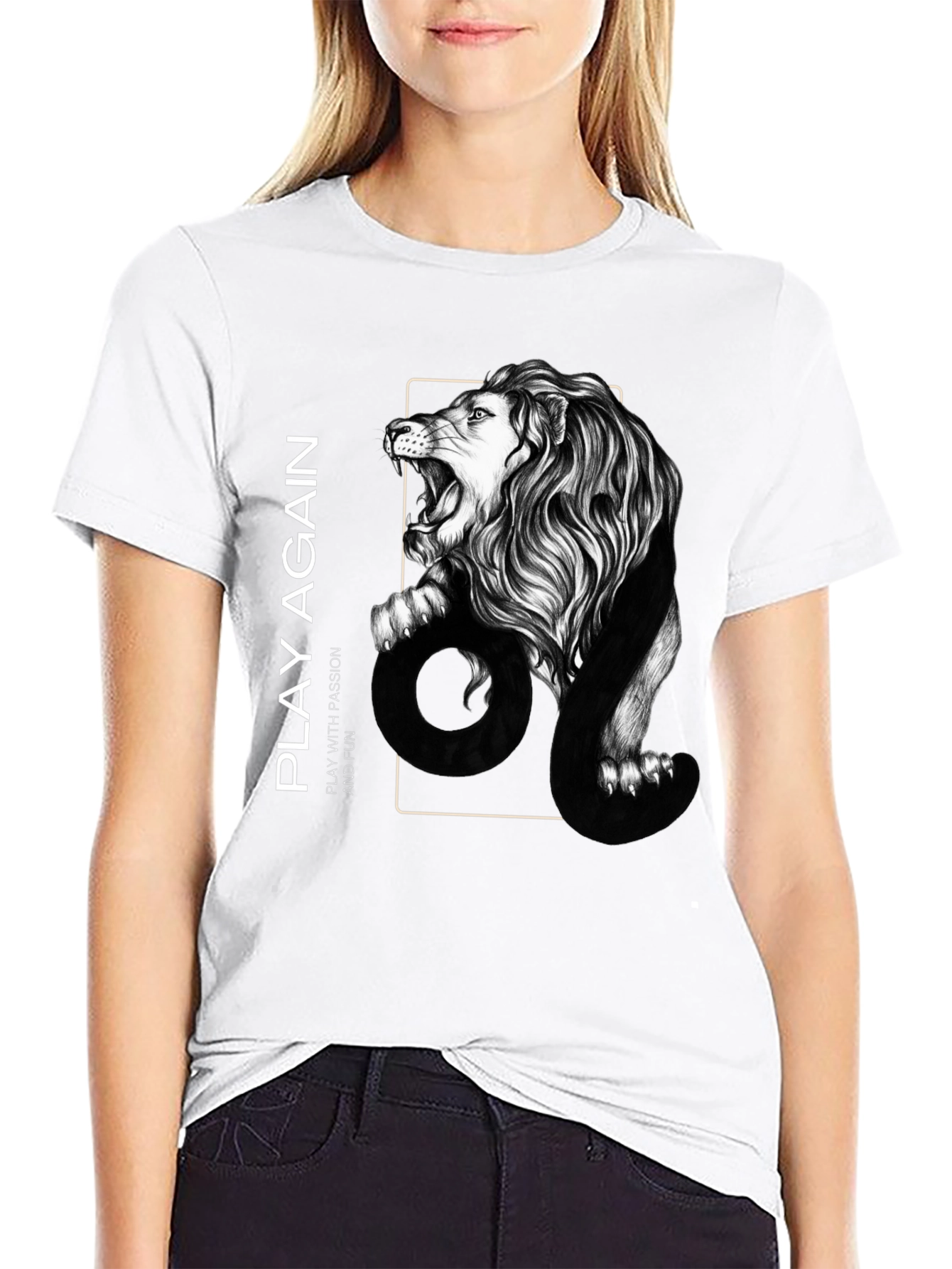 Lion Graphic Print Mens Black T-Shirt