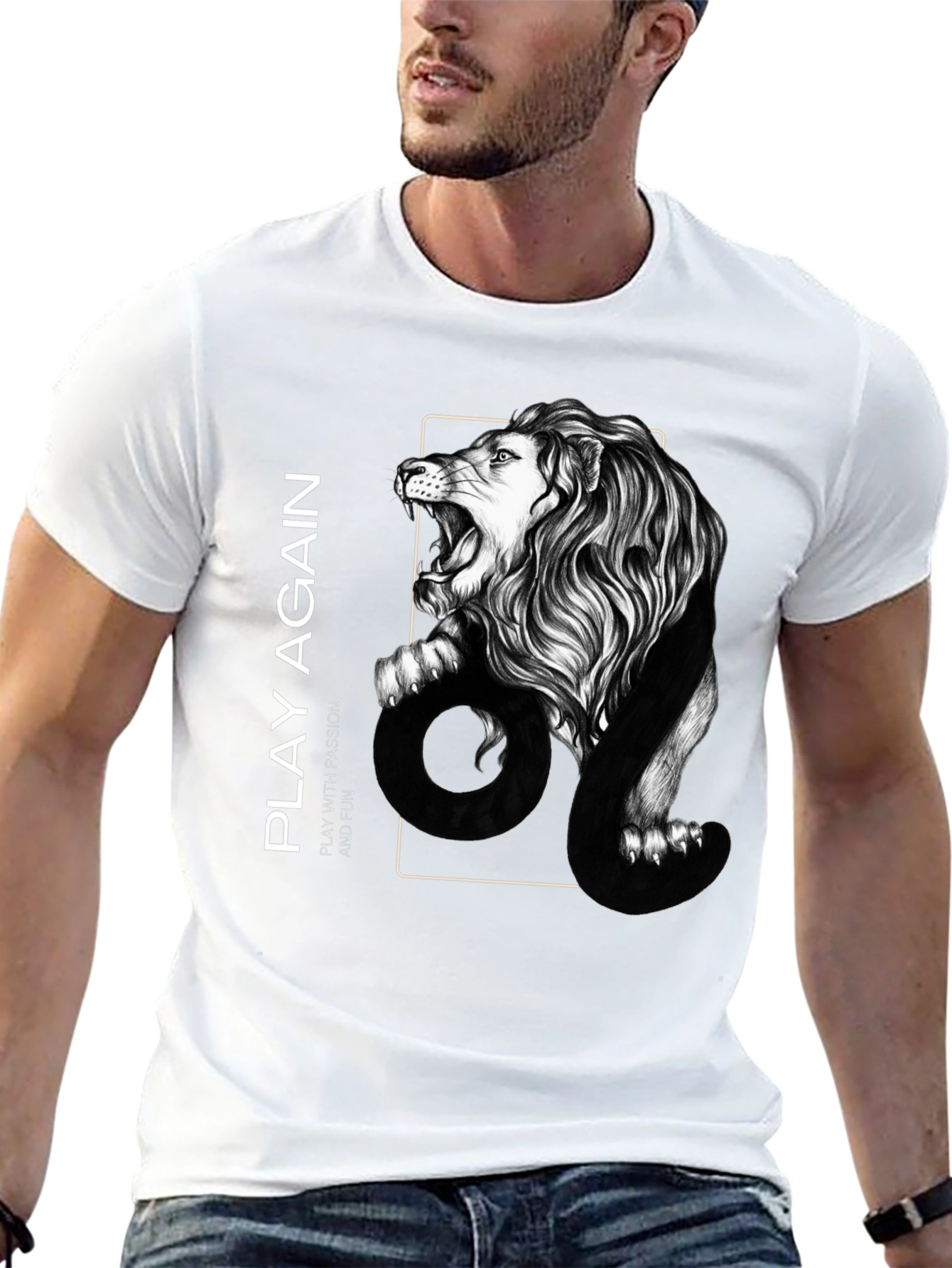 Lion Graphic Print Mens Black T-Shirt