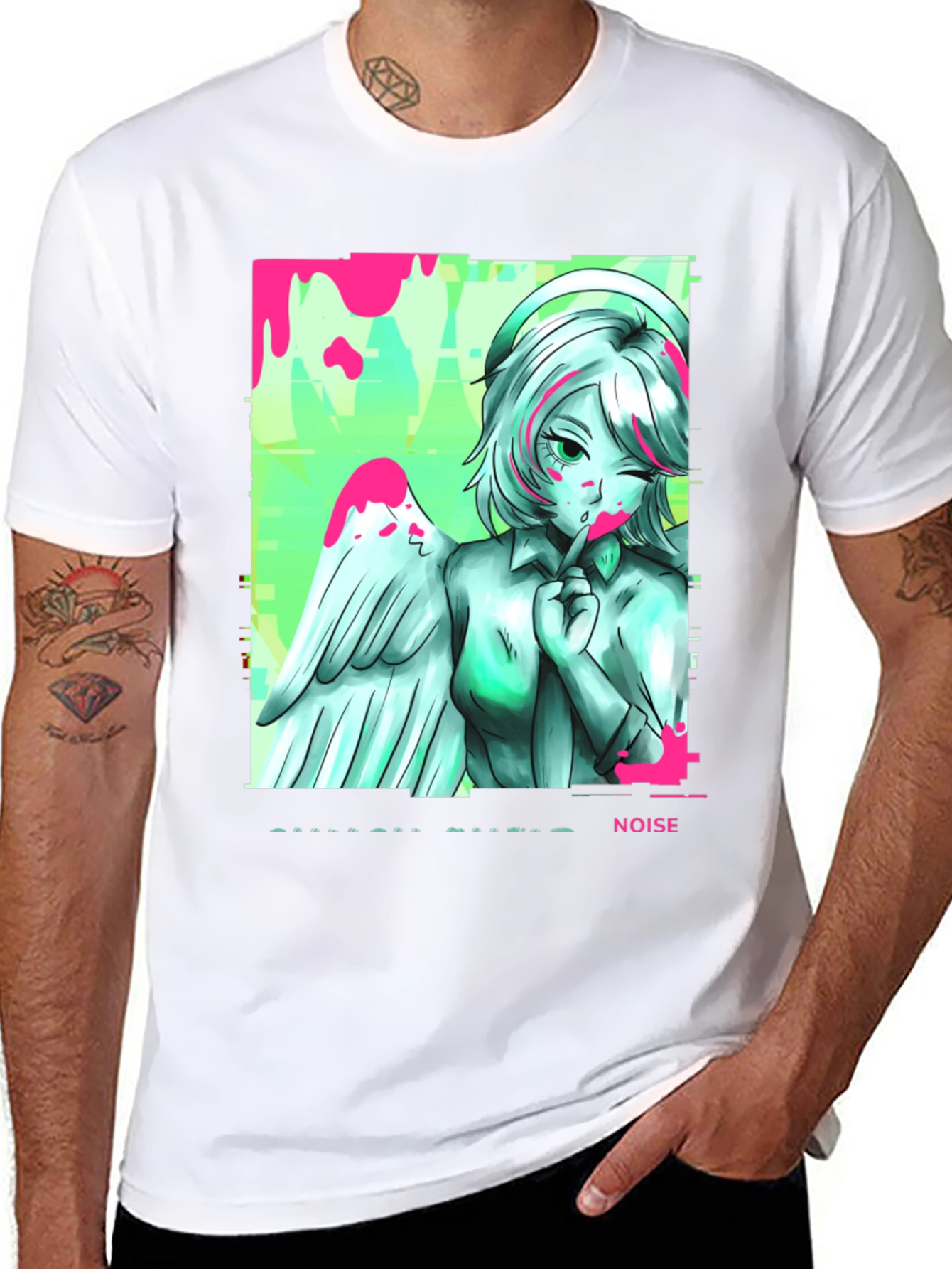Anime Angel Noise T-Shirt - Mens Black Graphic Tee