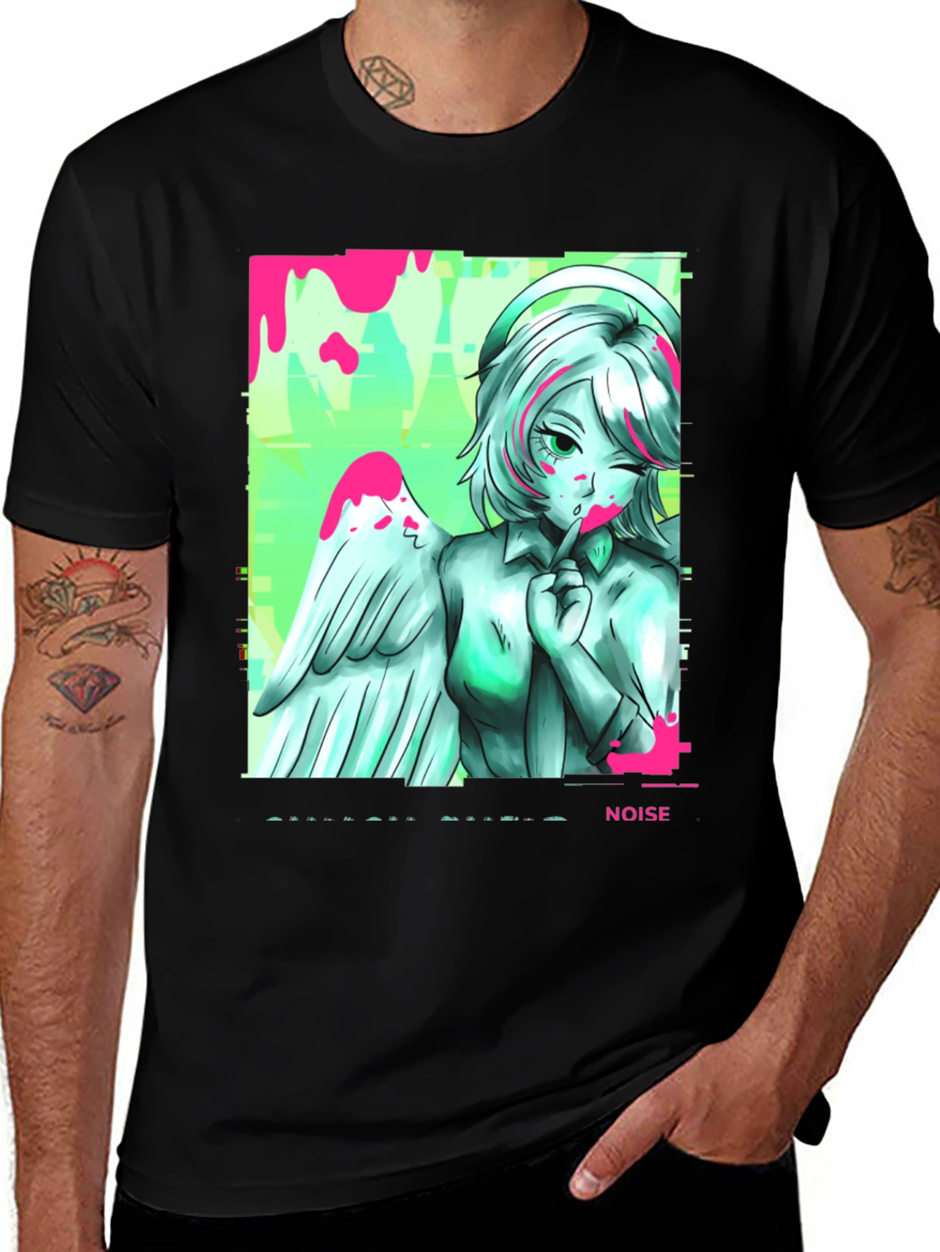 Anime Angel Noise T-Shirt - Mens Black Graphic Tee