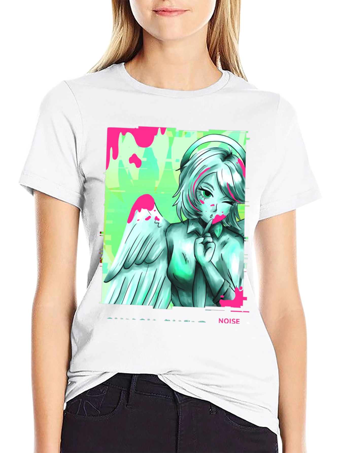 Anime Angel Noise T-Shirt - Mens Black Graphic Tee