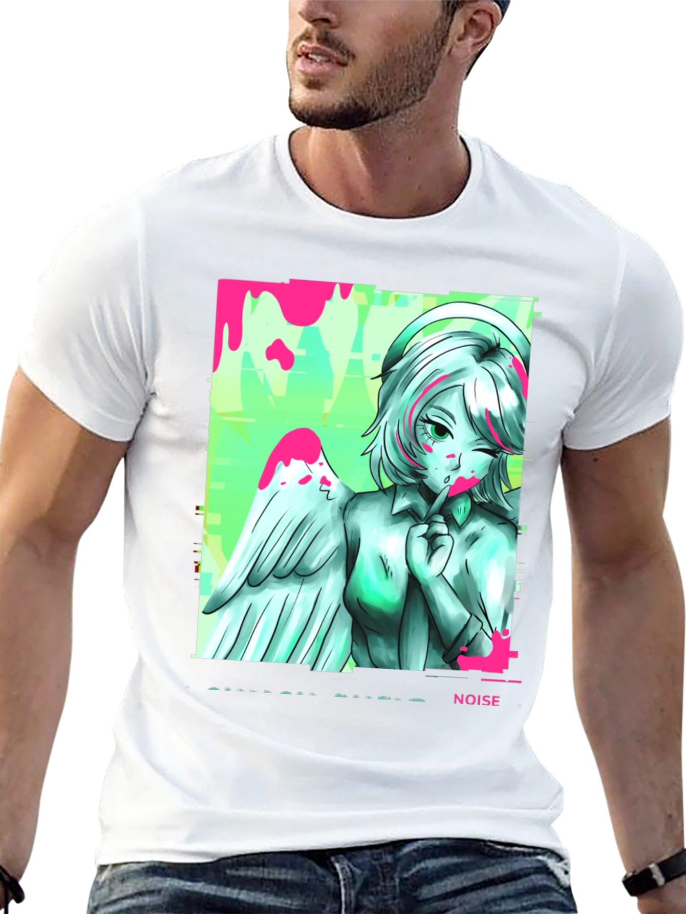 Anime Angel Noise T-Shirt - Mens Black Graphic Tee