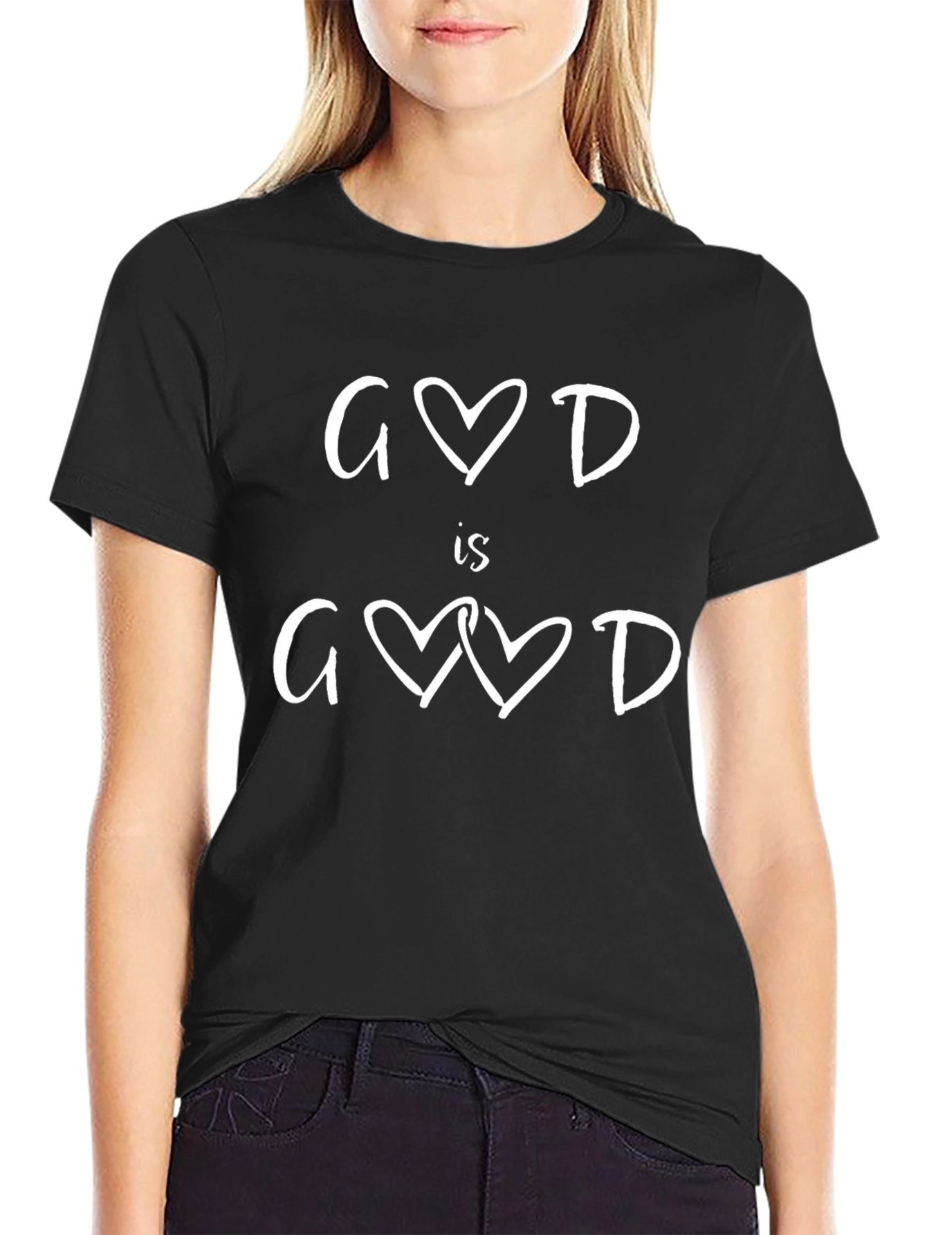 God is Good Heart Graphic Black T-Shirt