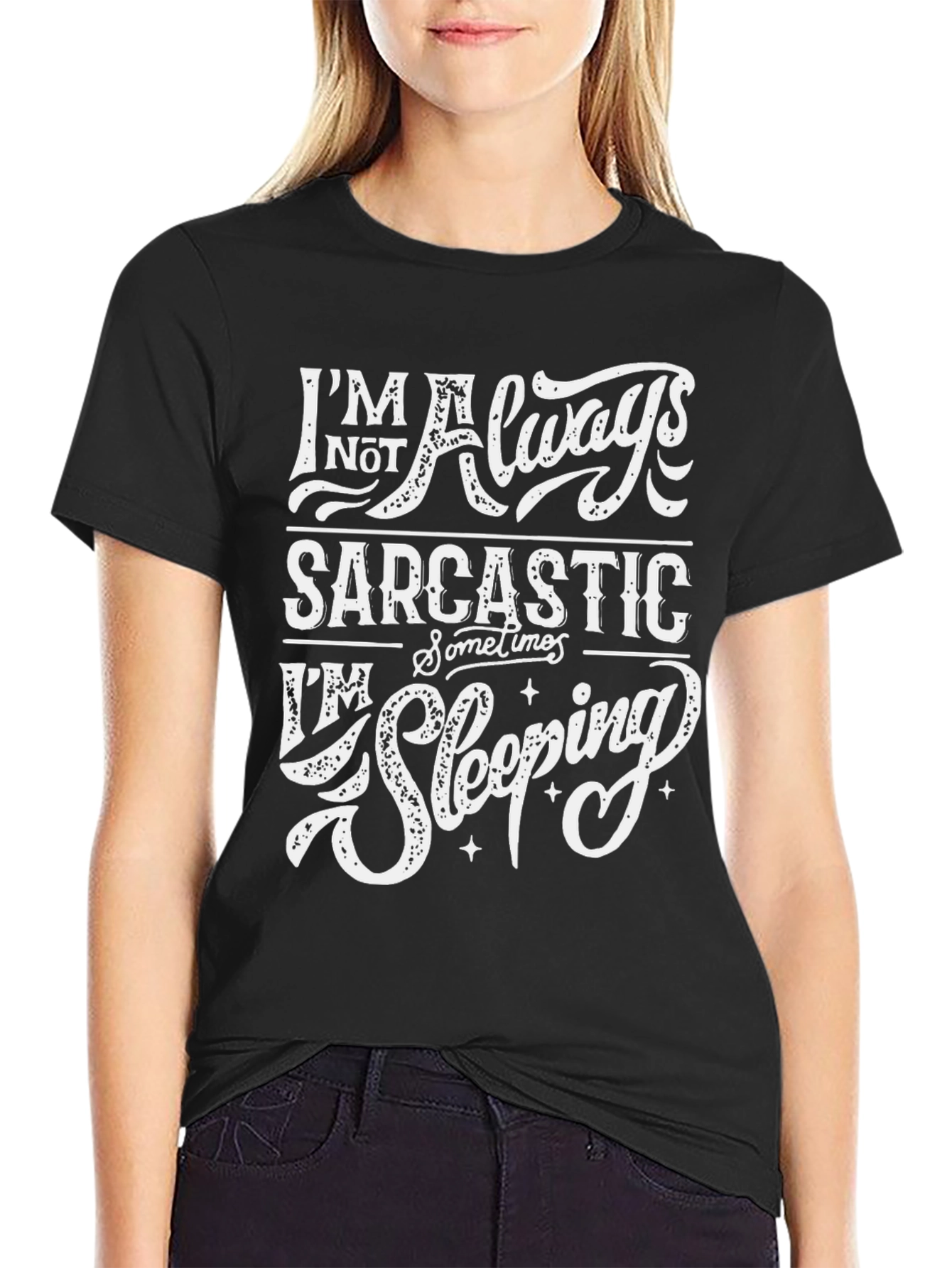 Sarcastic Sleeping Graphic Print Crew Neck T-Shirt
