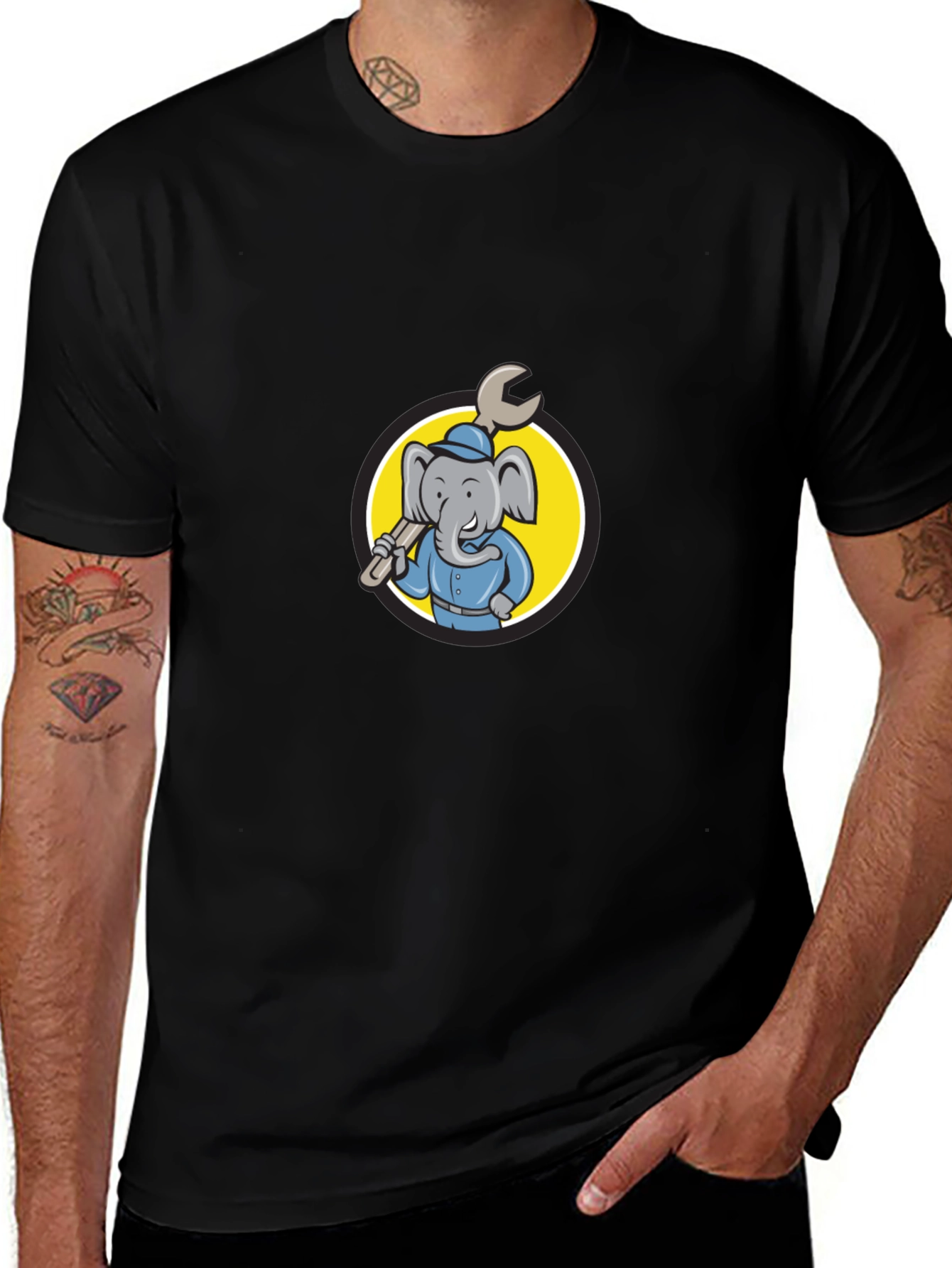 Elephant Mechanic T-Shirt - Cartoon Animal Tee