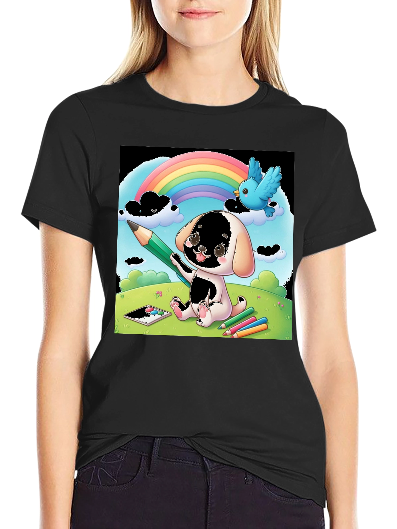 Cartoon Puppy Rainbow T-Shirt