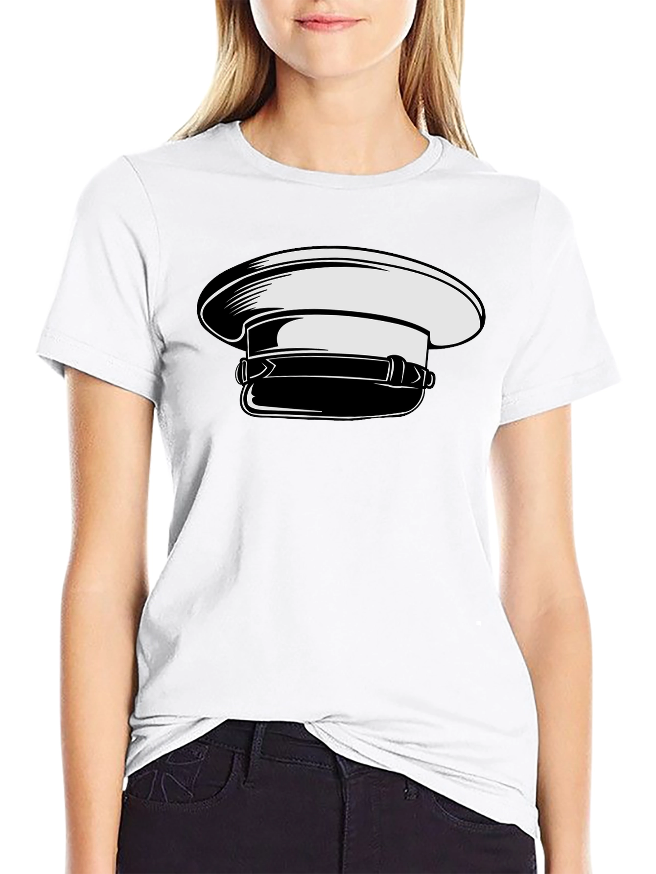Stylish Graphic Tee with Naval Cap Design