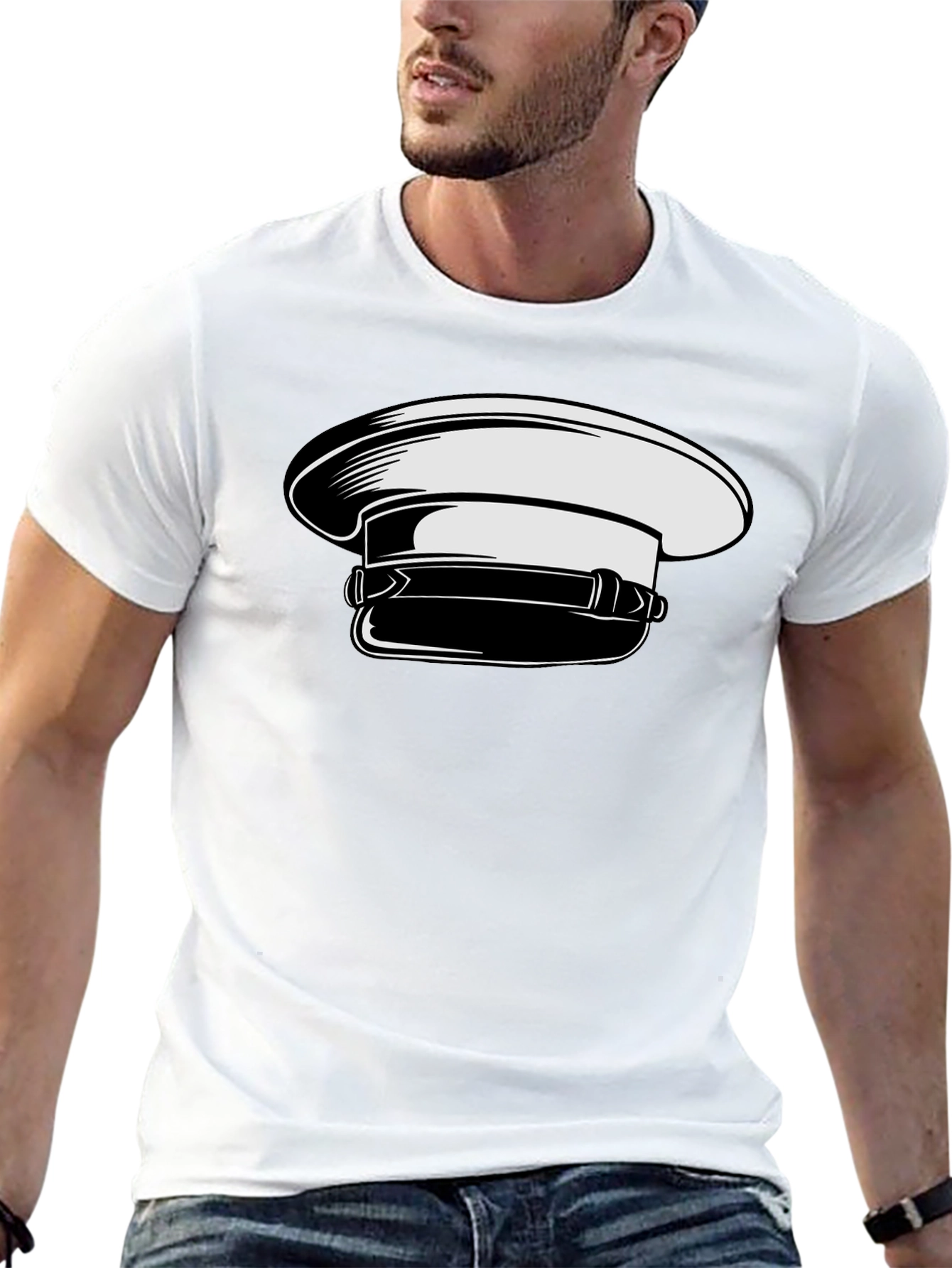 Stylish Graphic Tee with Naval Cap Design