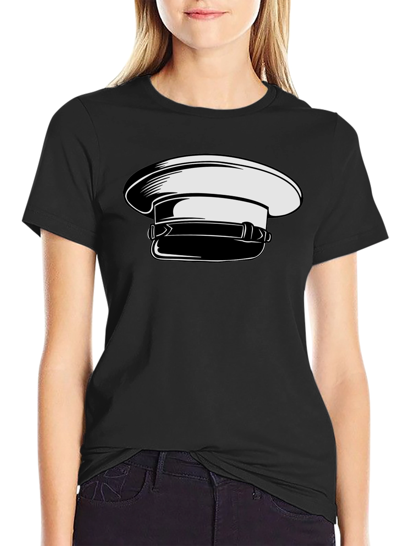 Stylish Graphic Tee with Naval Cap Design