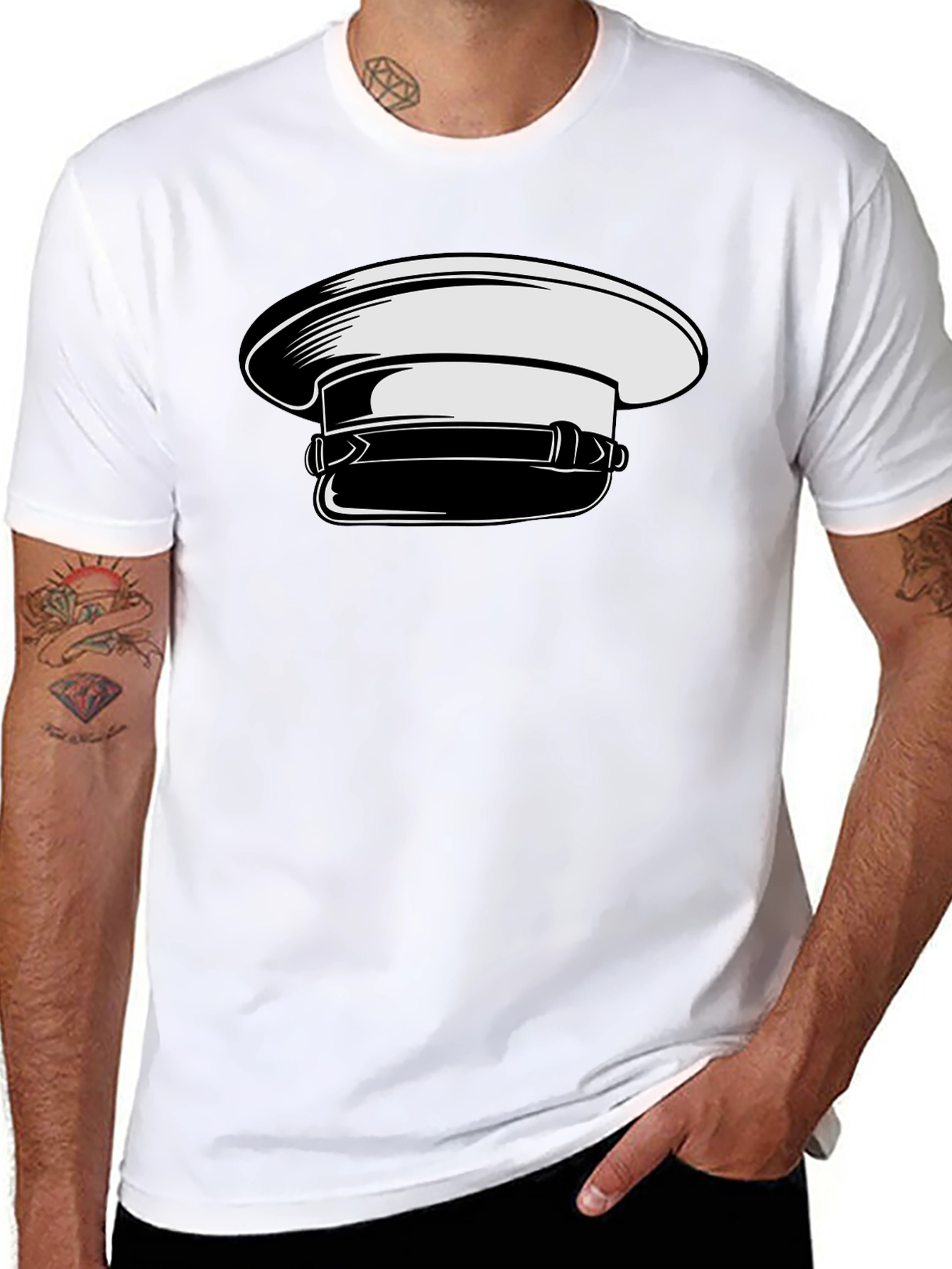 Stylish Graphic Tee with Naval Cap Design