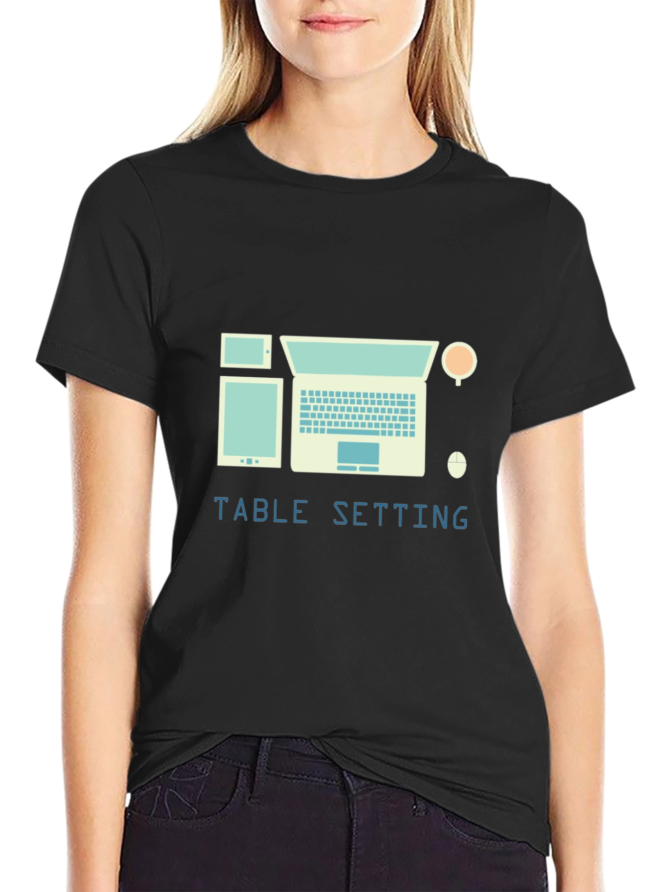 Table Setting Graphic Tee - Laptop Tablet Coffee