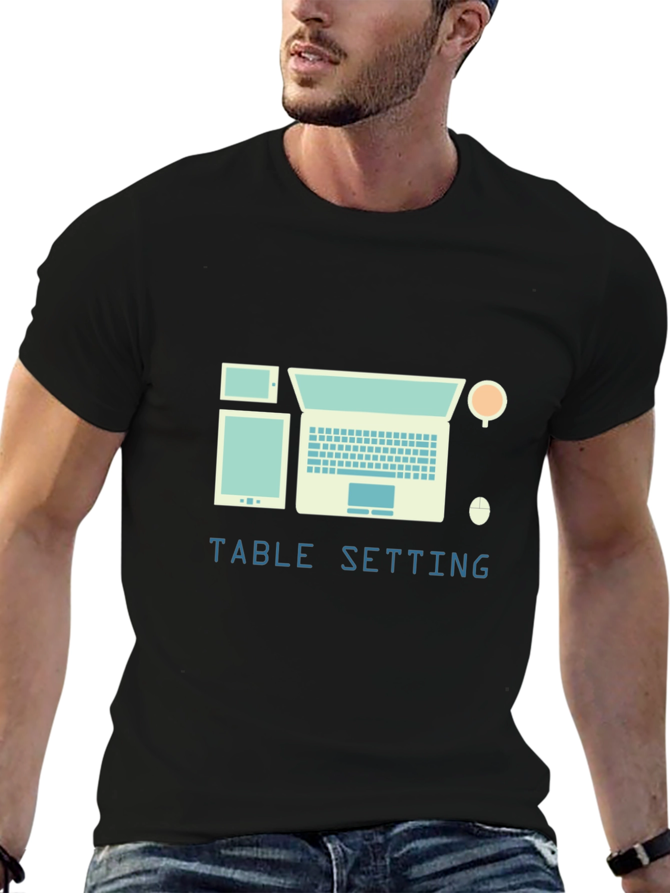 Table Setting Graphic Tee - Laptop Tablet Coffee