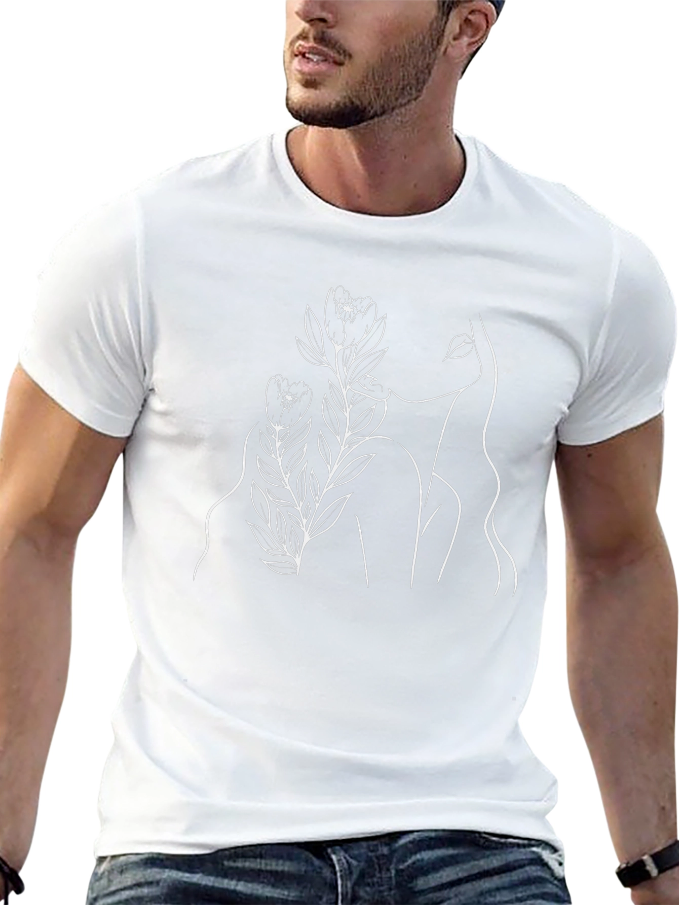 Minimalist Floral Woman Black T-Shirt
