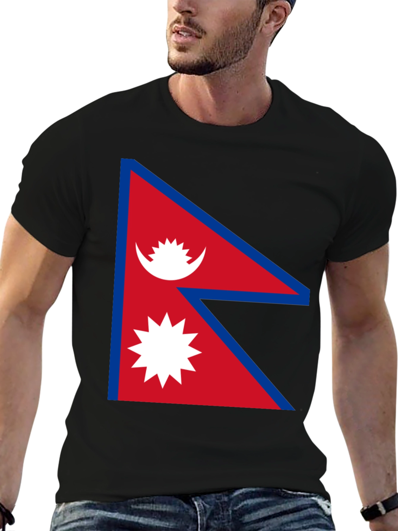 Nepal Flag Graphic T-Shirt - Black Crew Neck Tee