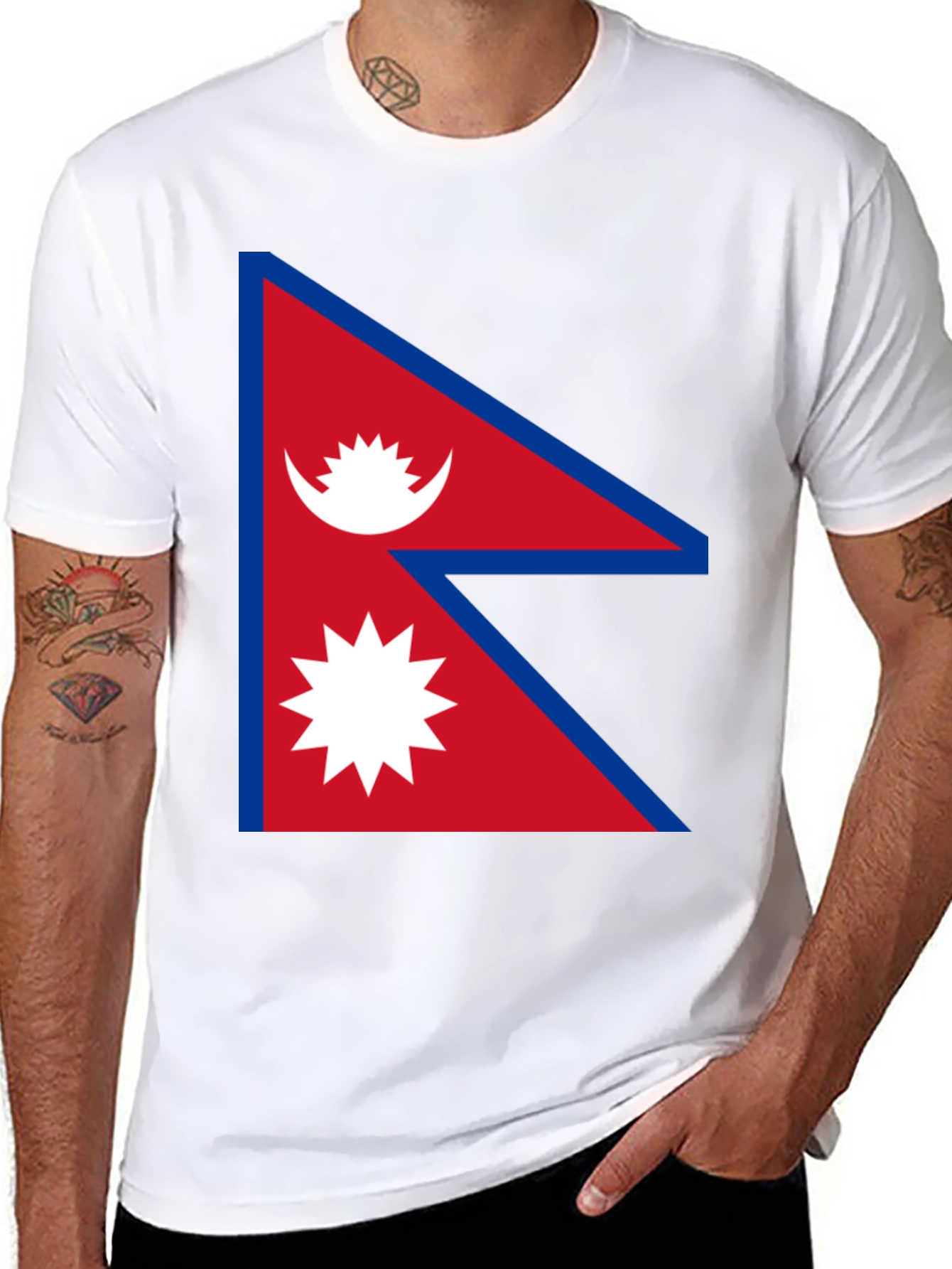 Nepal Flag Graphic T-Shirt - Black Crew Neck Tee