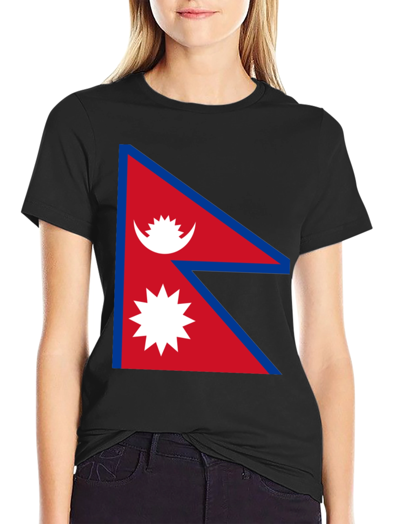 Nepal Flag Graphic T-Shirt - Black Crew Neck Tee