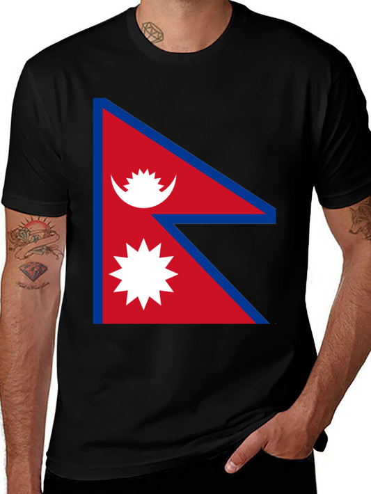 Nepal Flag Graphic T-Shirt - Black Crew Neck Tee