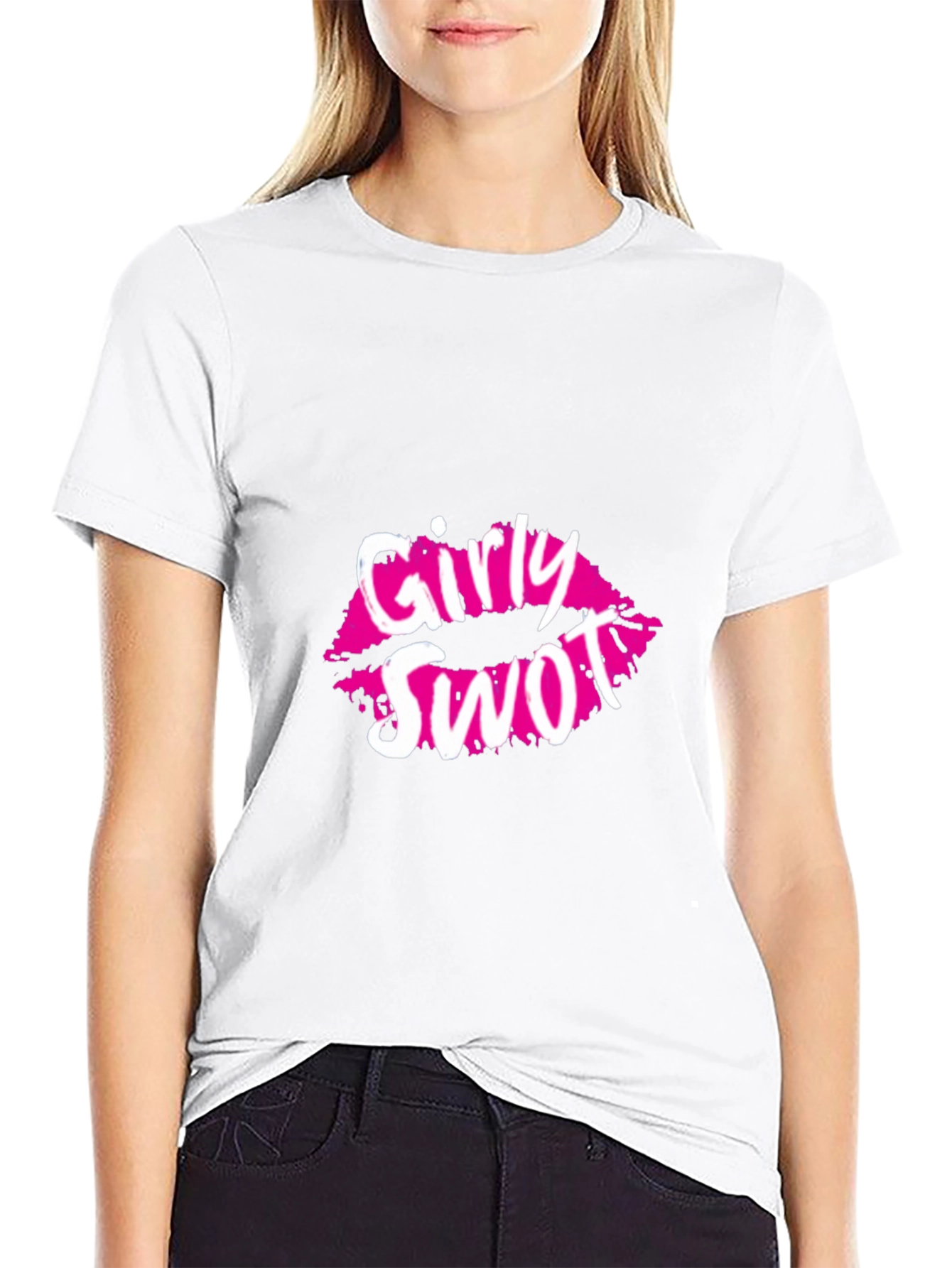 Girly Swot T-Shirt - Pink Lips Graphic Tee