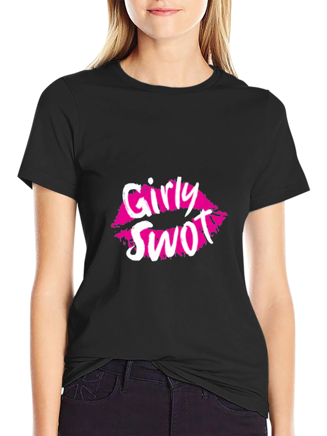 Girly Swot T-Shirt - Pink Lips Graphic Tee