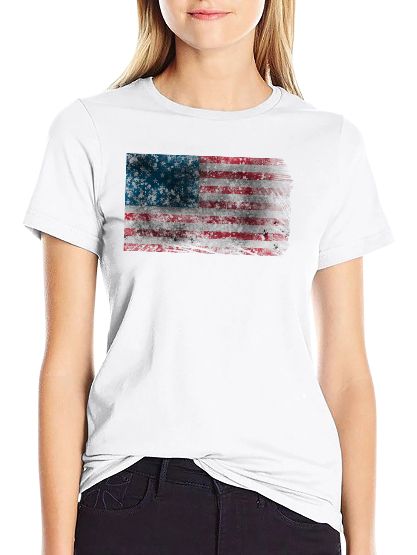 American Flag Distressed Graphic Tee - Patriotic Style